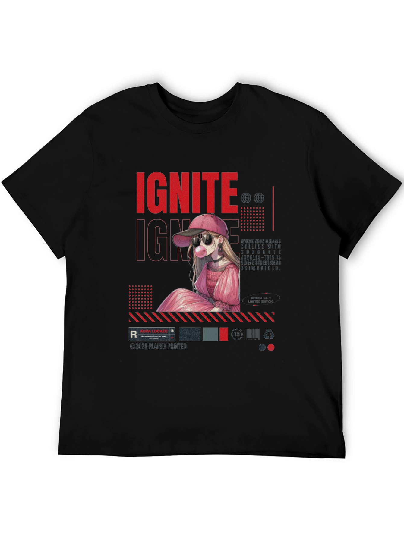 Ignite Anime Girl Graphic Black T-Shirt