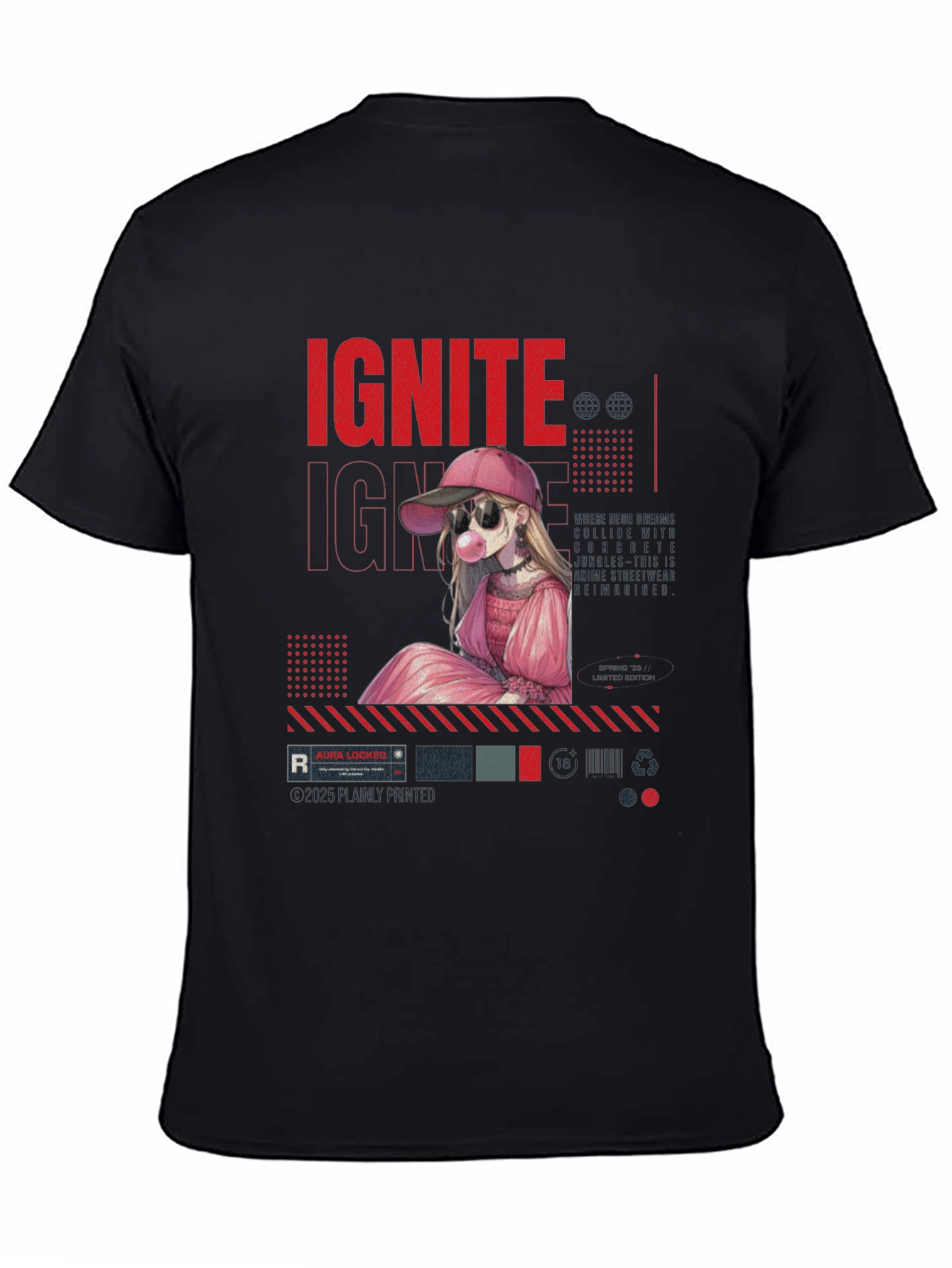 Ignite Anime Girl Graphic Black T-Shirt