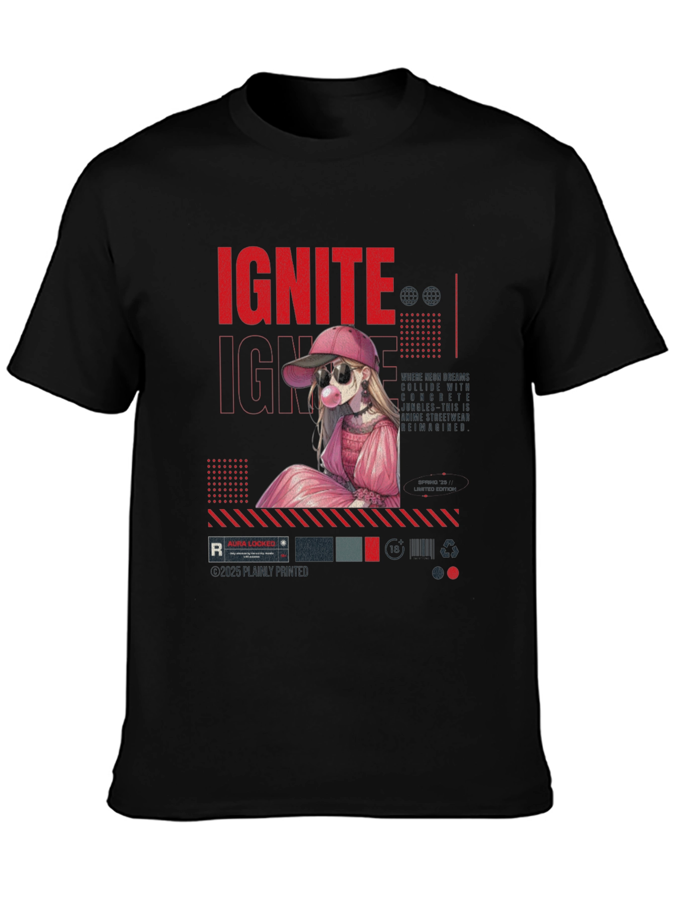 Ignite Anime Girl Graphic Black T-Shirt