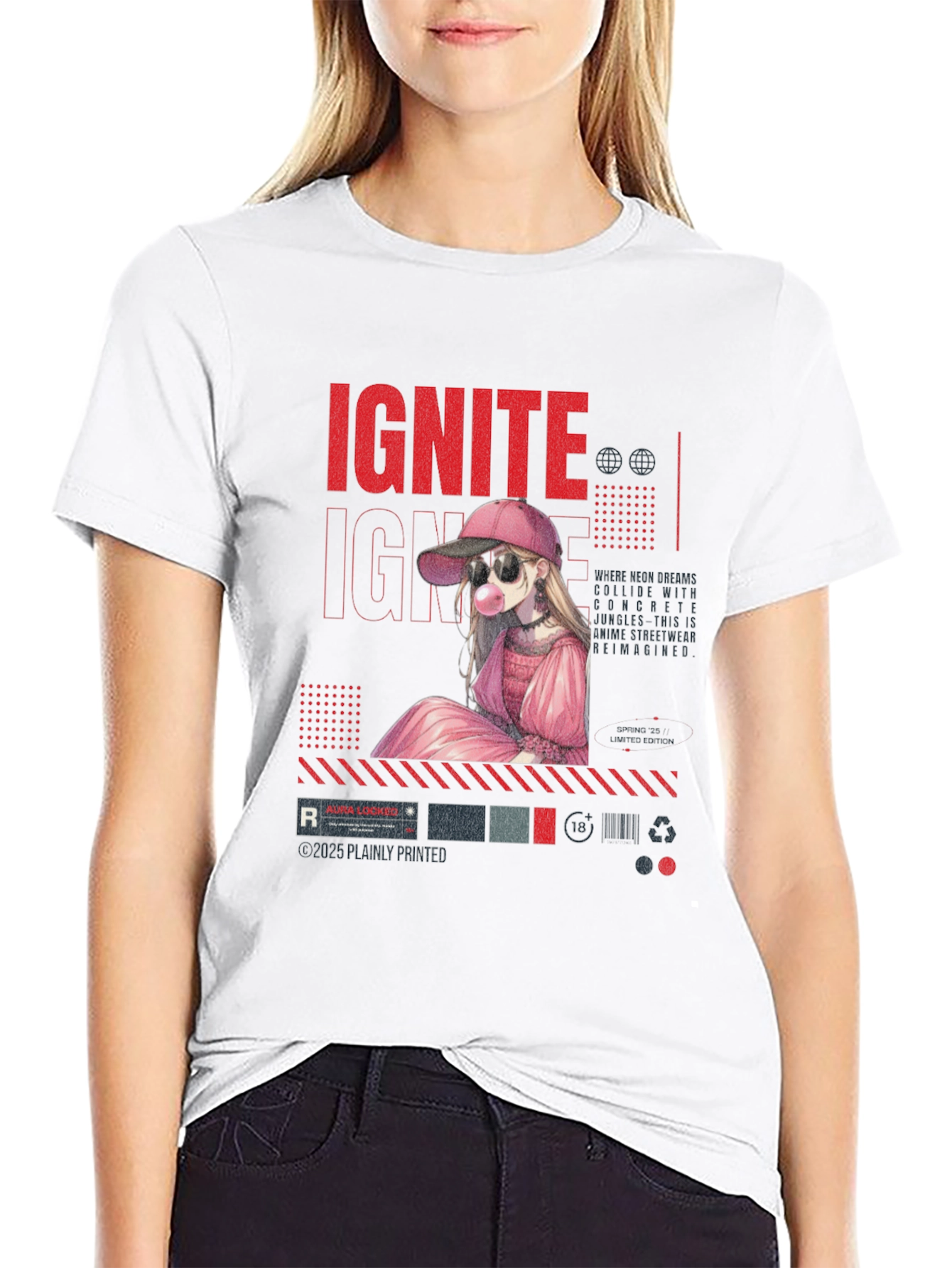 Ignite Anime Girl Graphic Black T-Shirt