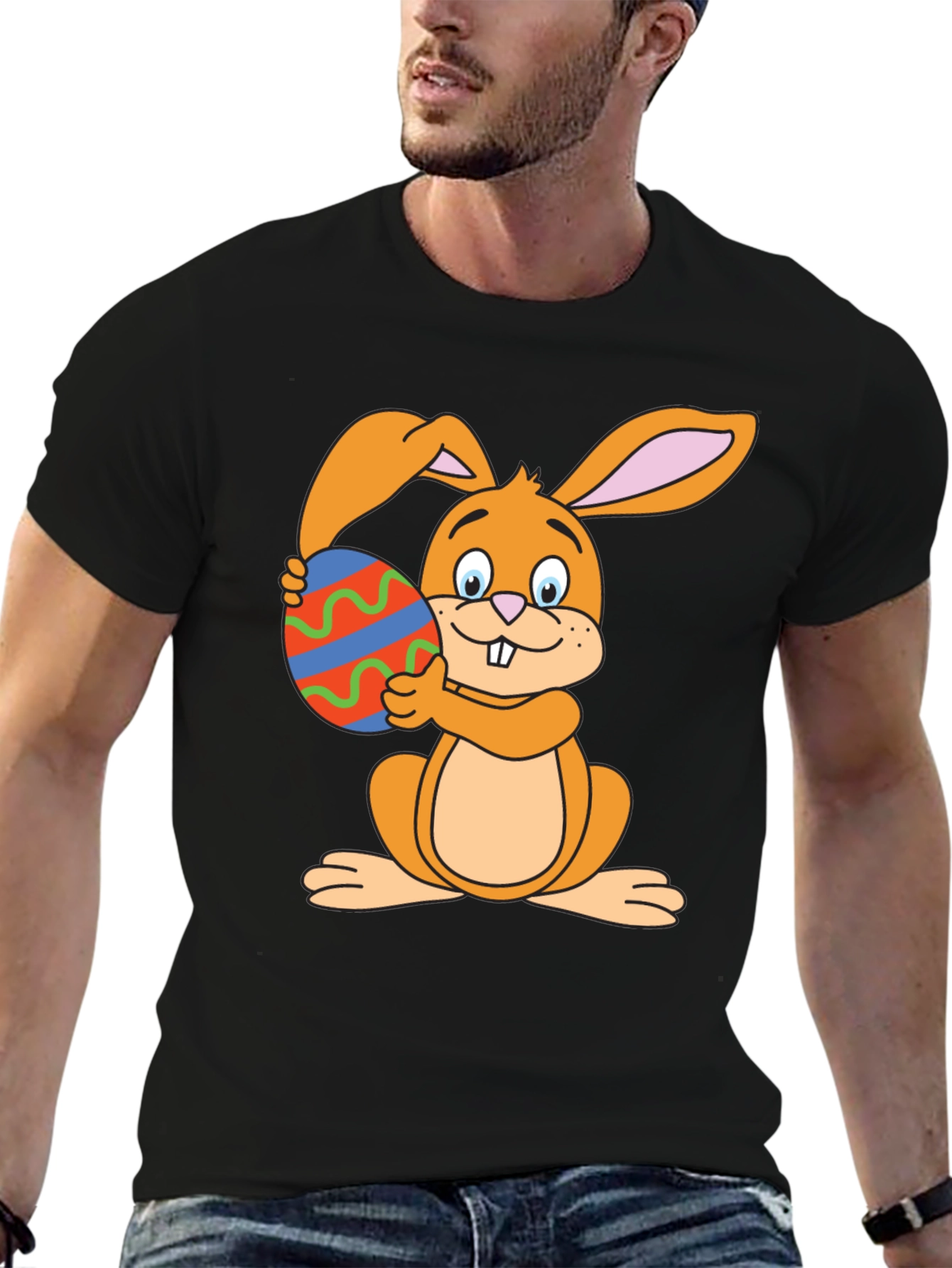 Easter Bunny T-Shirt - Cartoon Rabbit Holding Egg