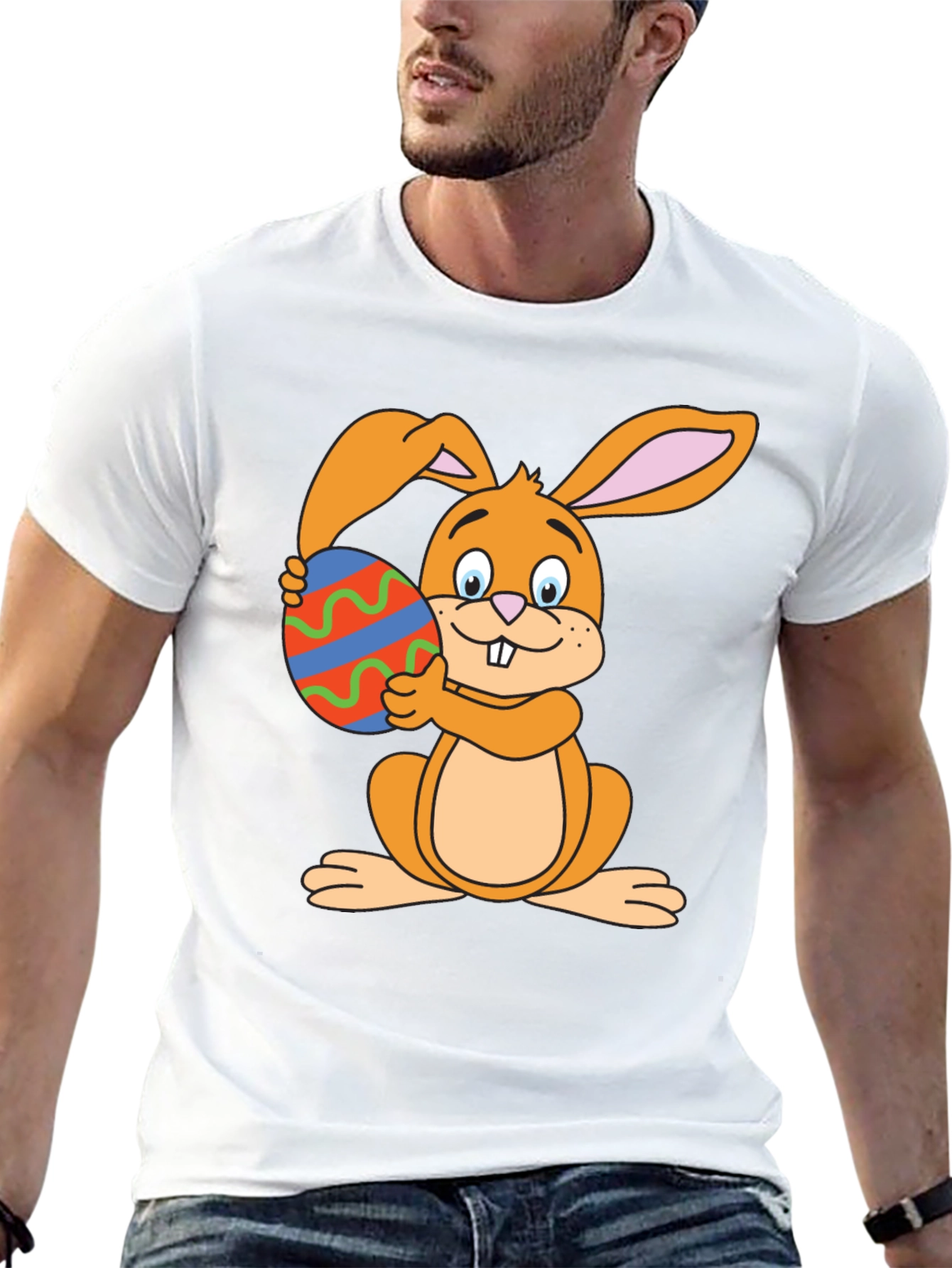 Easter Bunny T-Shirt - Cartoon Rabbit Holding Egg