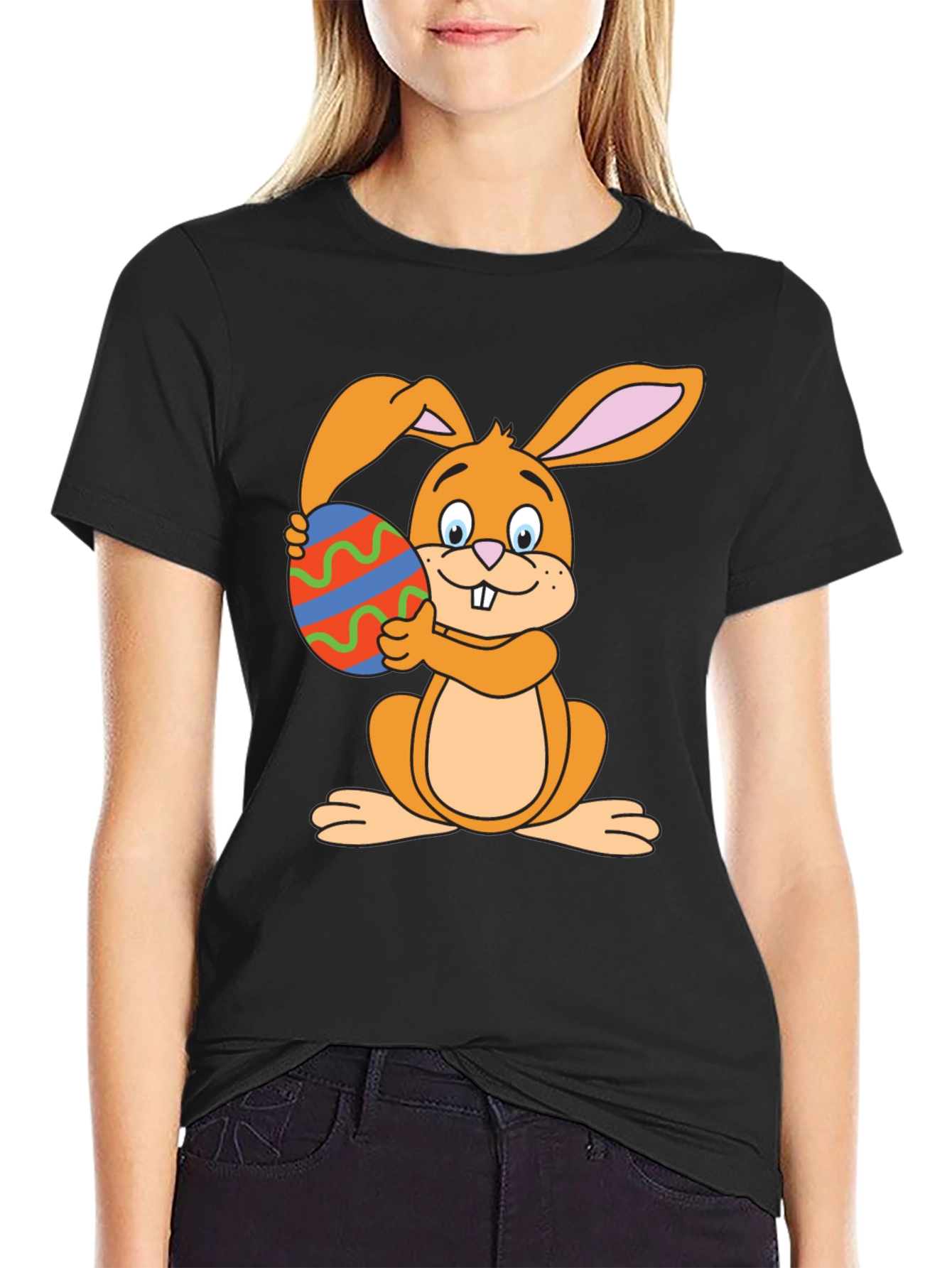 Easter Bunny T-Shirt - Cartoon Rabbit Holding Egg