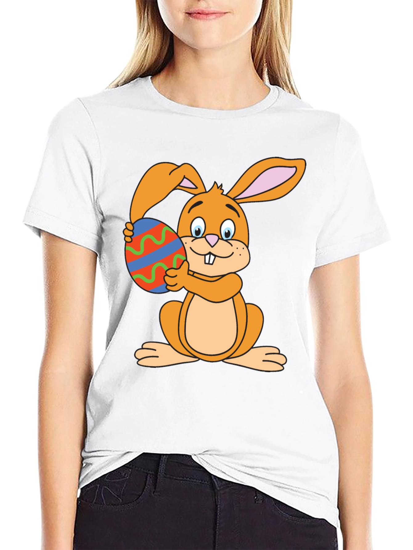 Easter Bunny T-Shirt - Cartoon Rabbit Holding Egg
