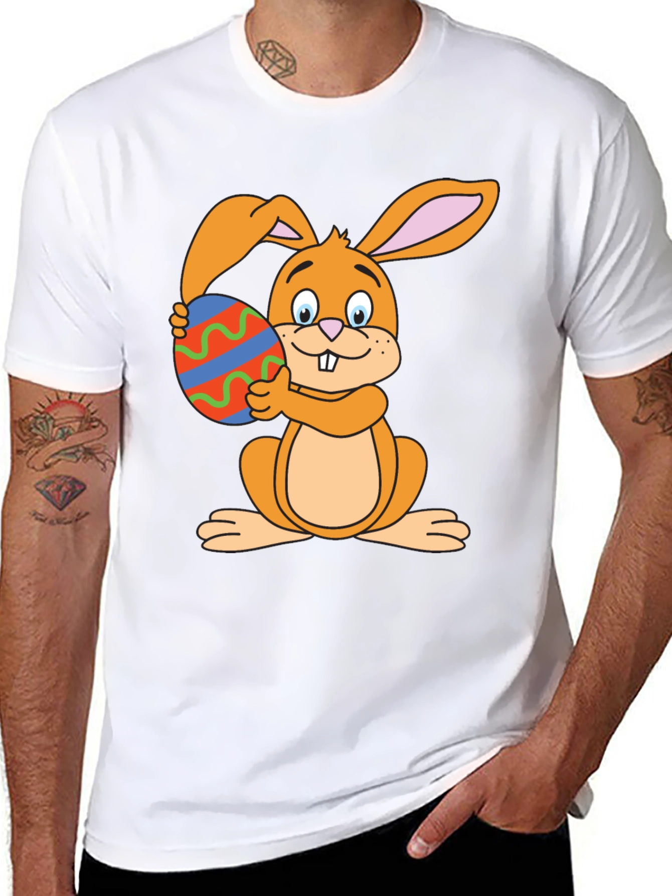 Easter Bunny T-Shirt - Cartoon Rabbit Holding Egg
