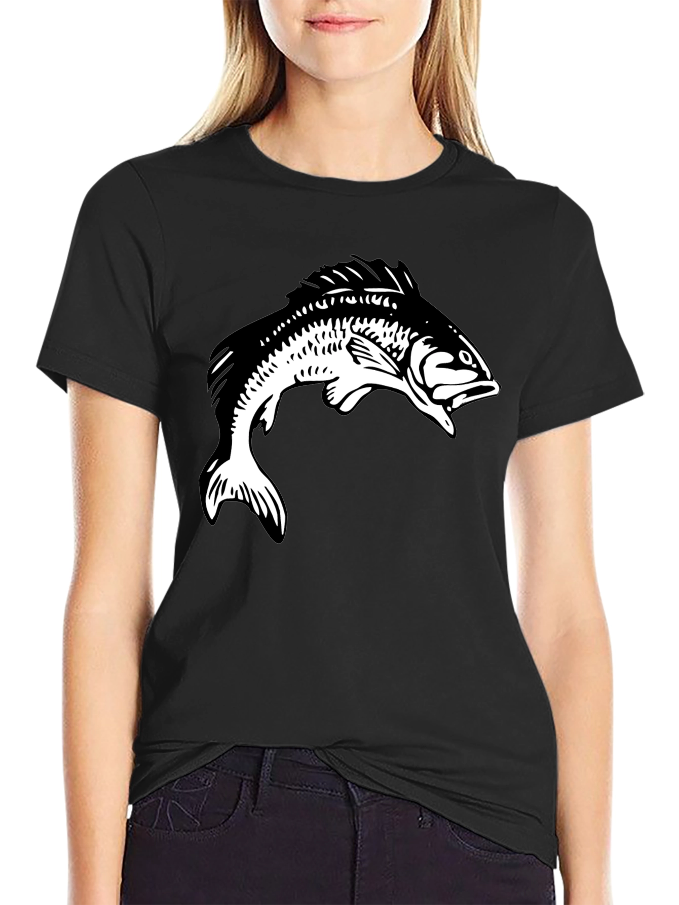 Fish Graphic Tee - Black Cotton T-Shirt