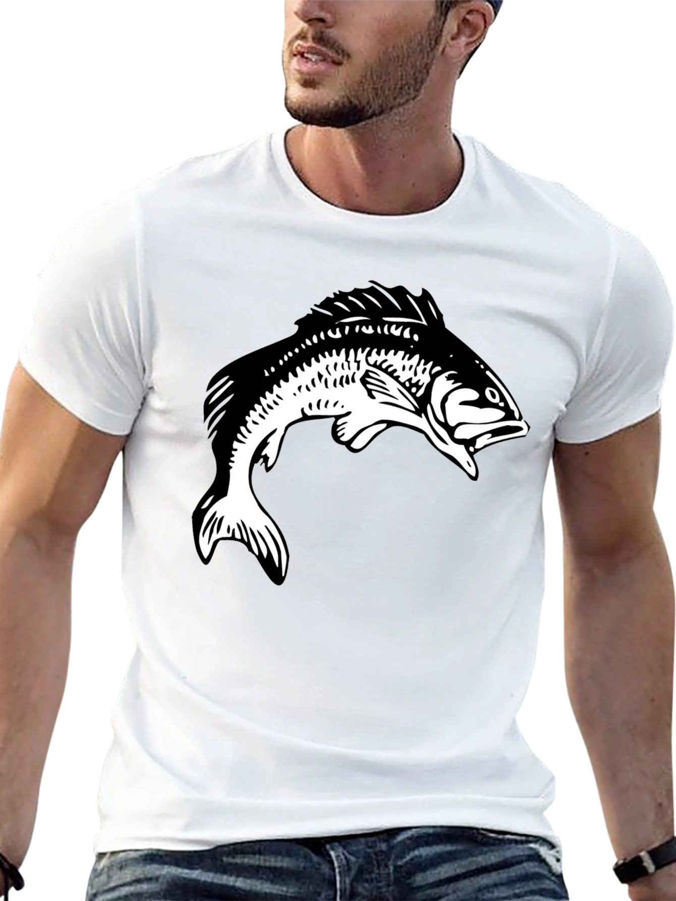 Fish Graphic Tee - Black Cotton T-Shirt