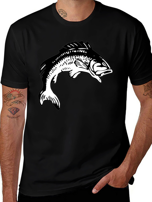 Fish Graphic Tee - Black Cotton T-Shirt