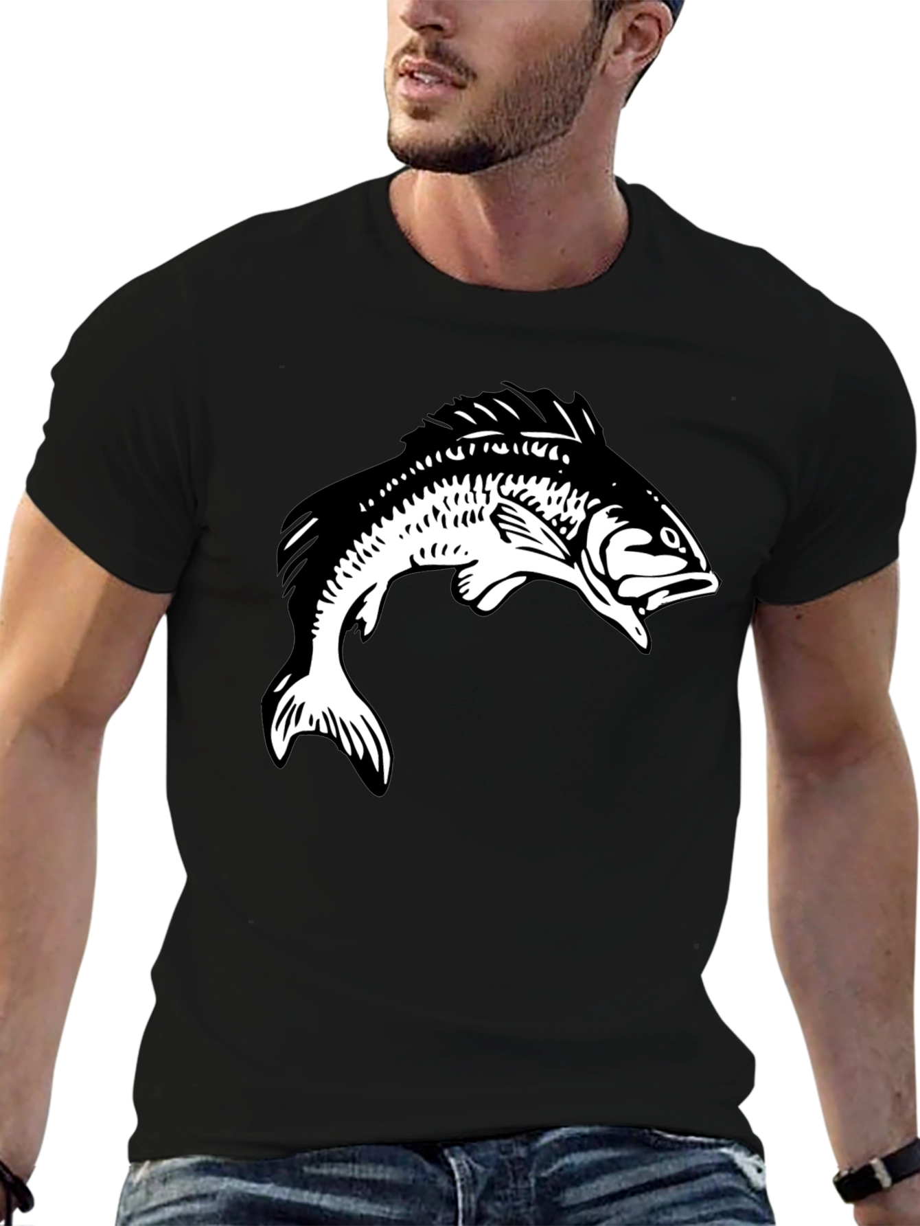 Fish Graphic Tee - Black Cotton T-Shirt