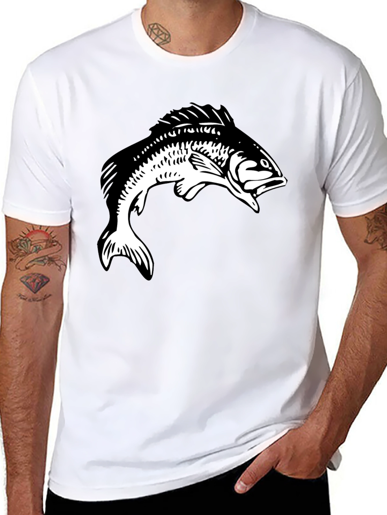 Fish Graphic Tee - Black Cotton T-Shirt