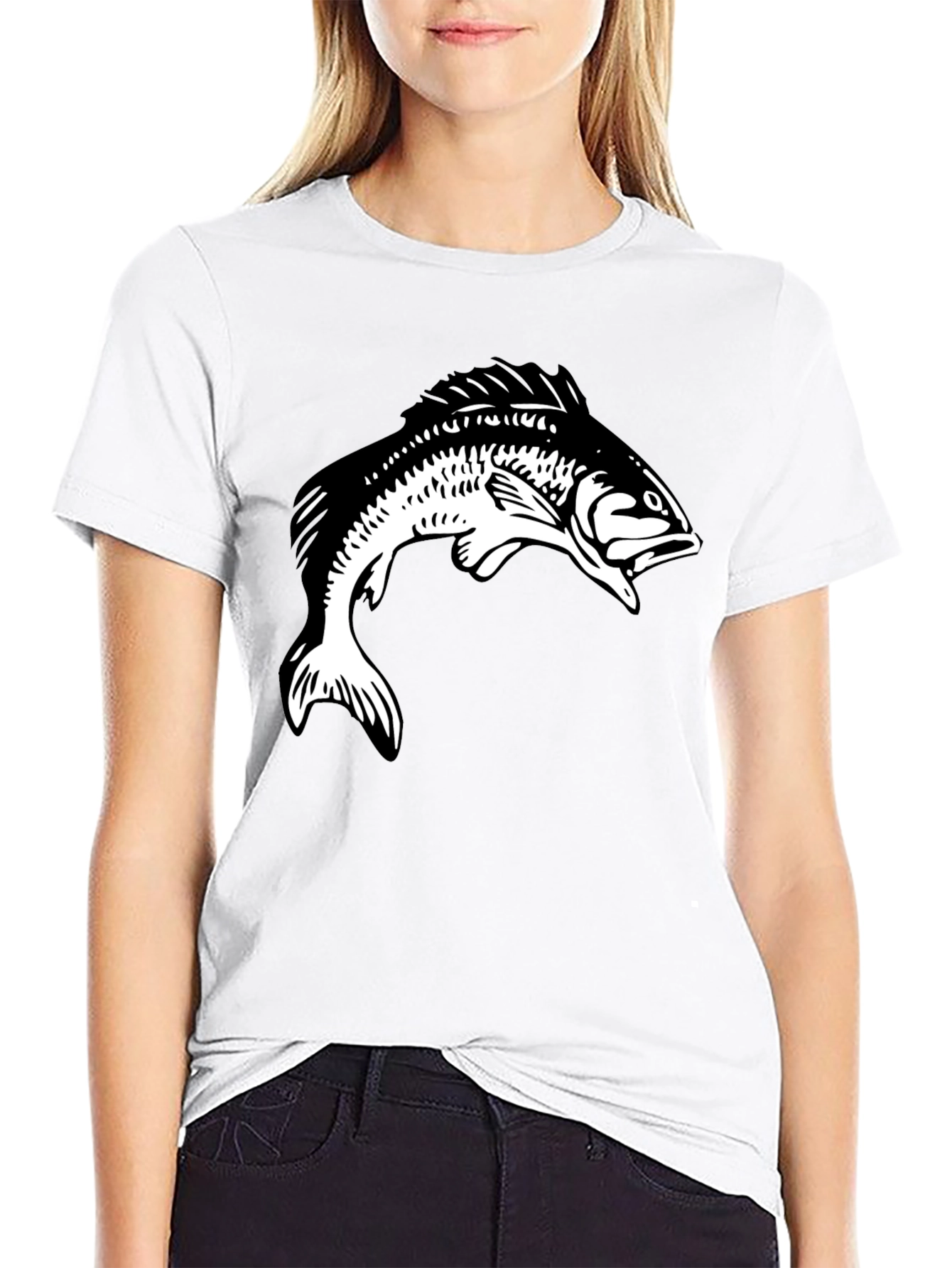 Fish Graphic Tee - Black Cotton T-Shirt