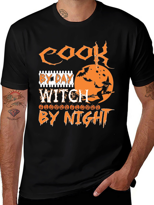 Cook By Day Witch By Night Halloween Graphic T-Shirt