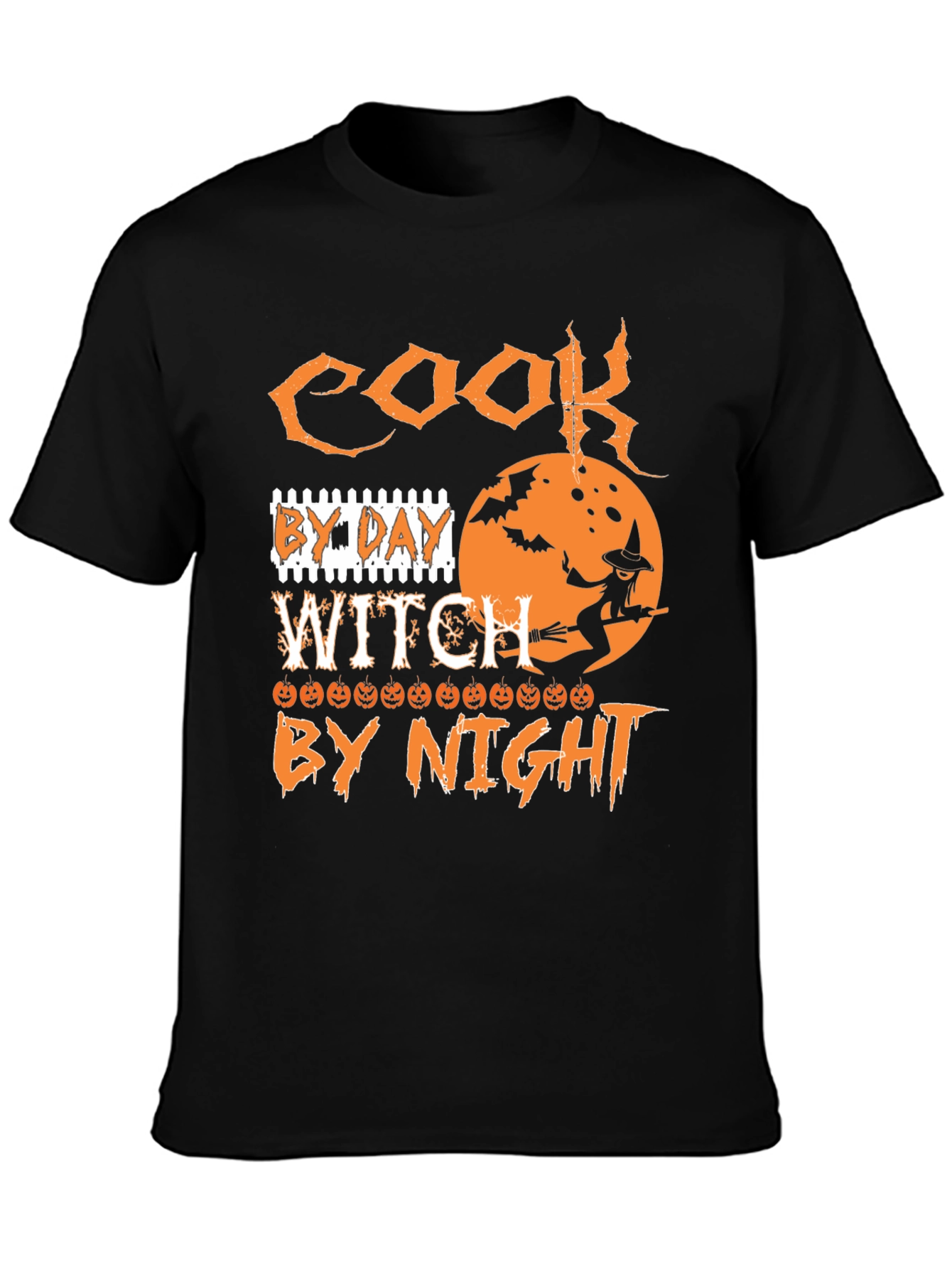 Cook By Day Witch By Night Halloween Graphic T-Shirt