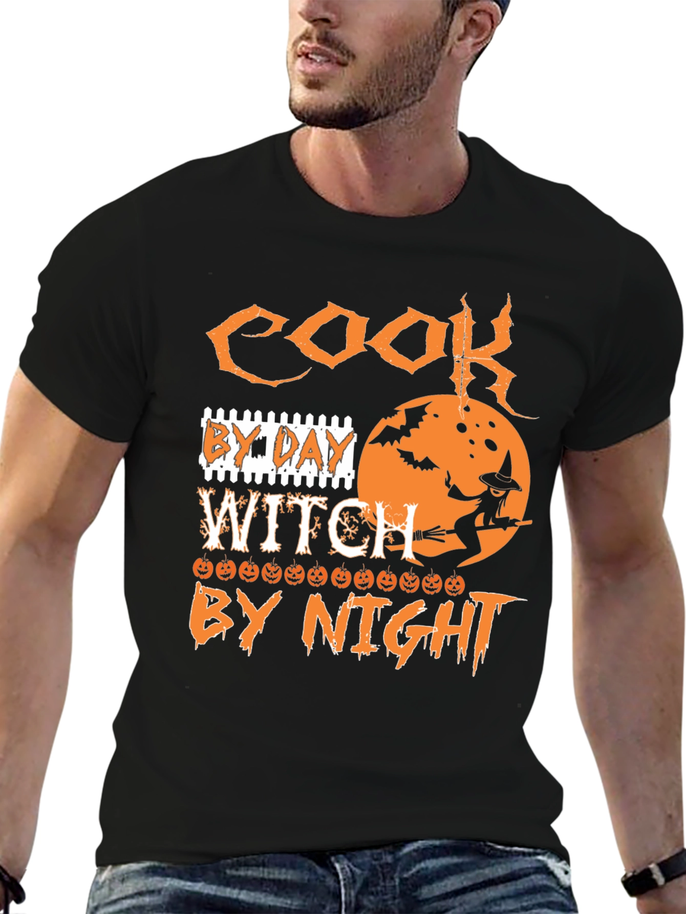 Cook By Day Witch By Night Halloween Graphic T-Shirt