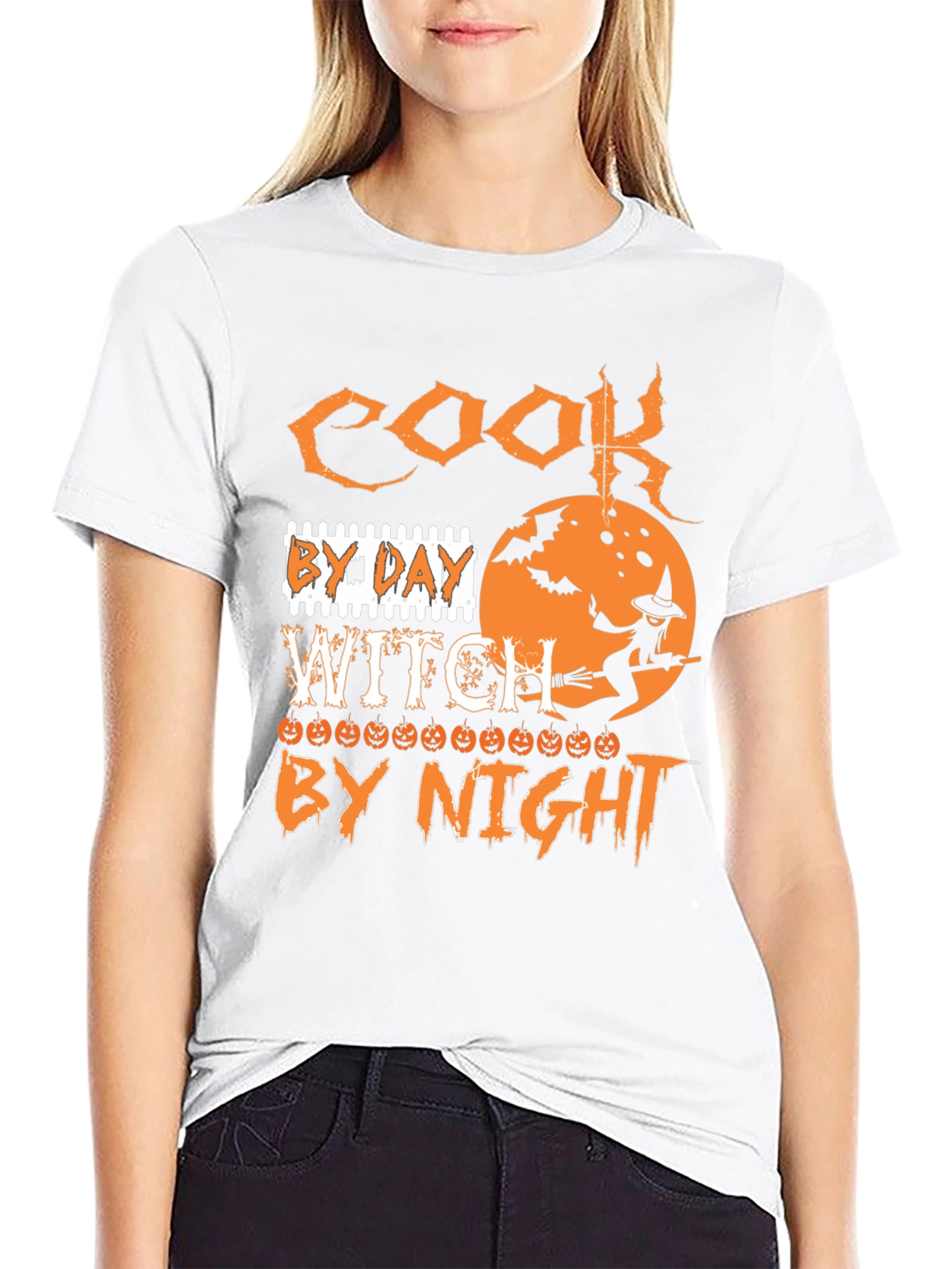 Cook By Day Witch By Night Halloween Graphic T-Shirt