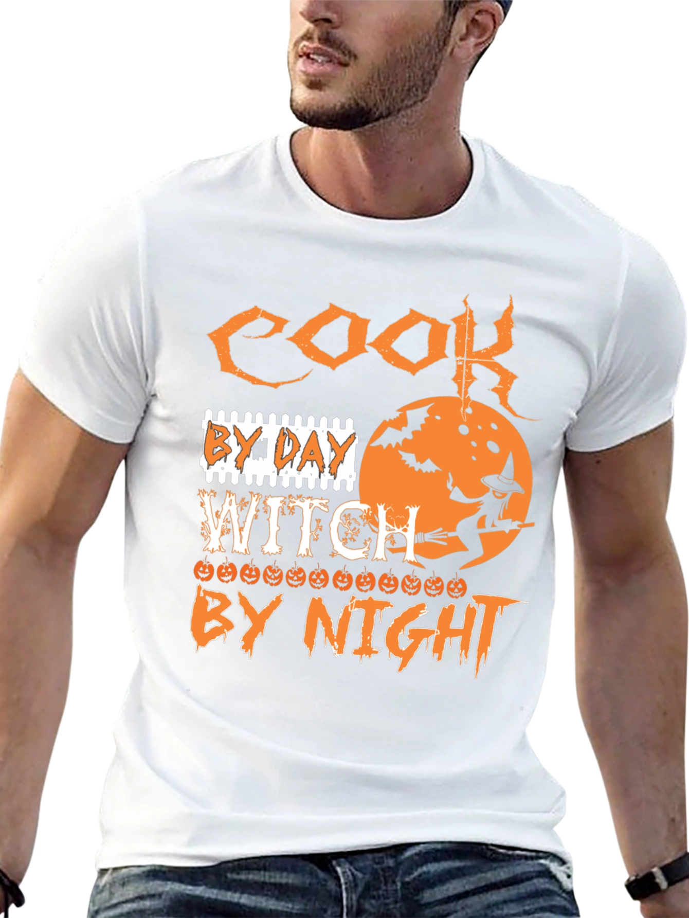 Cook By Day Witch By Night Halloween Graphic T-Shirt