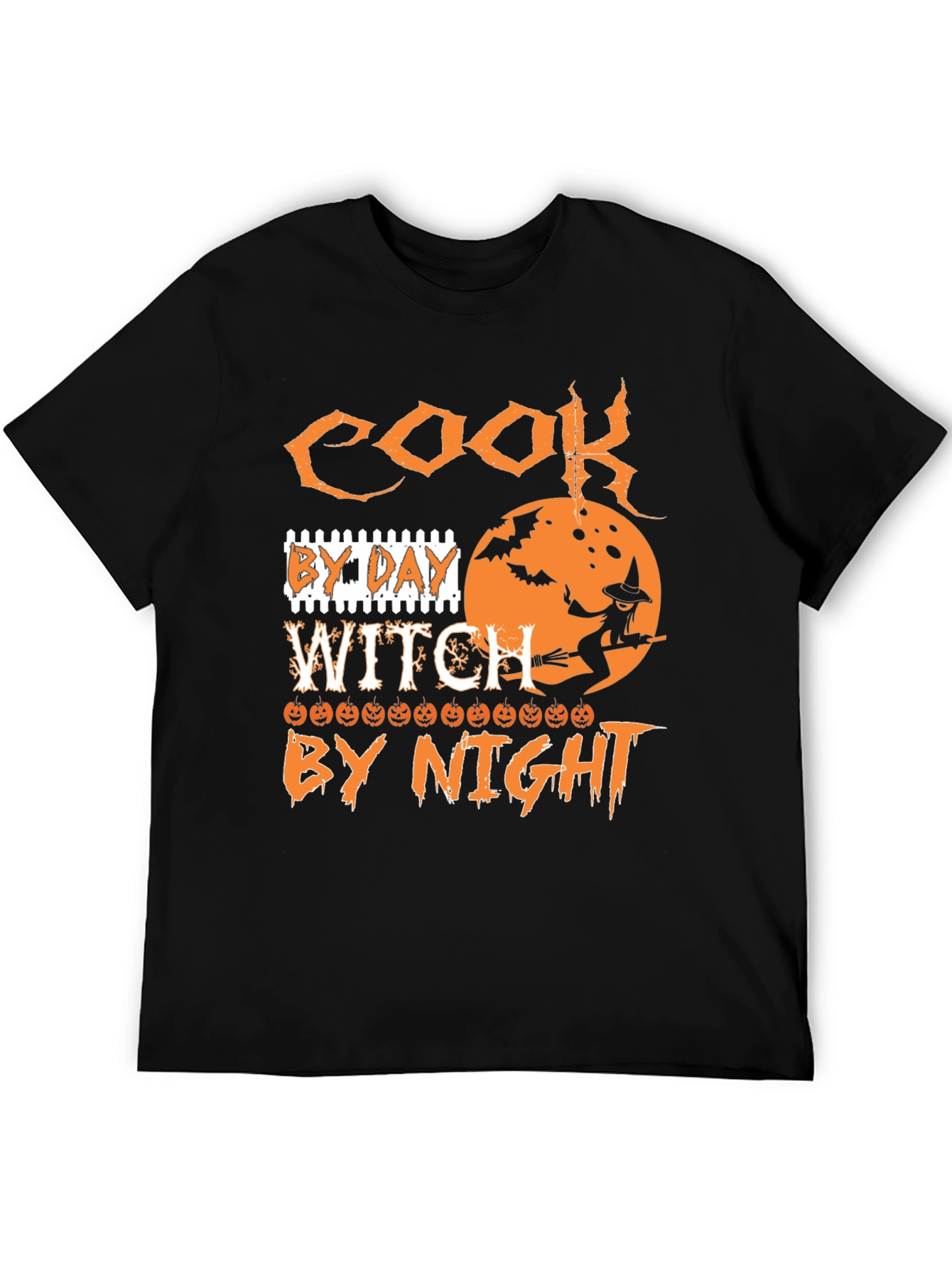 Cook By Day Witch By Night Halloween Graphic T-Shirt