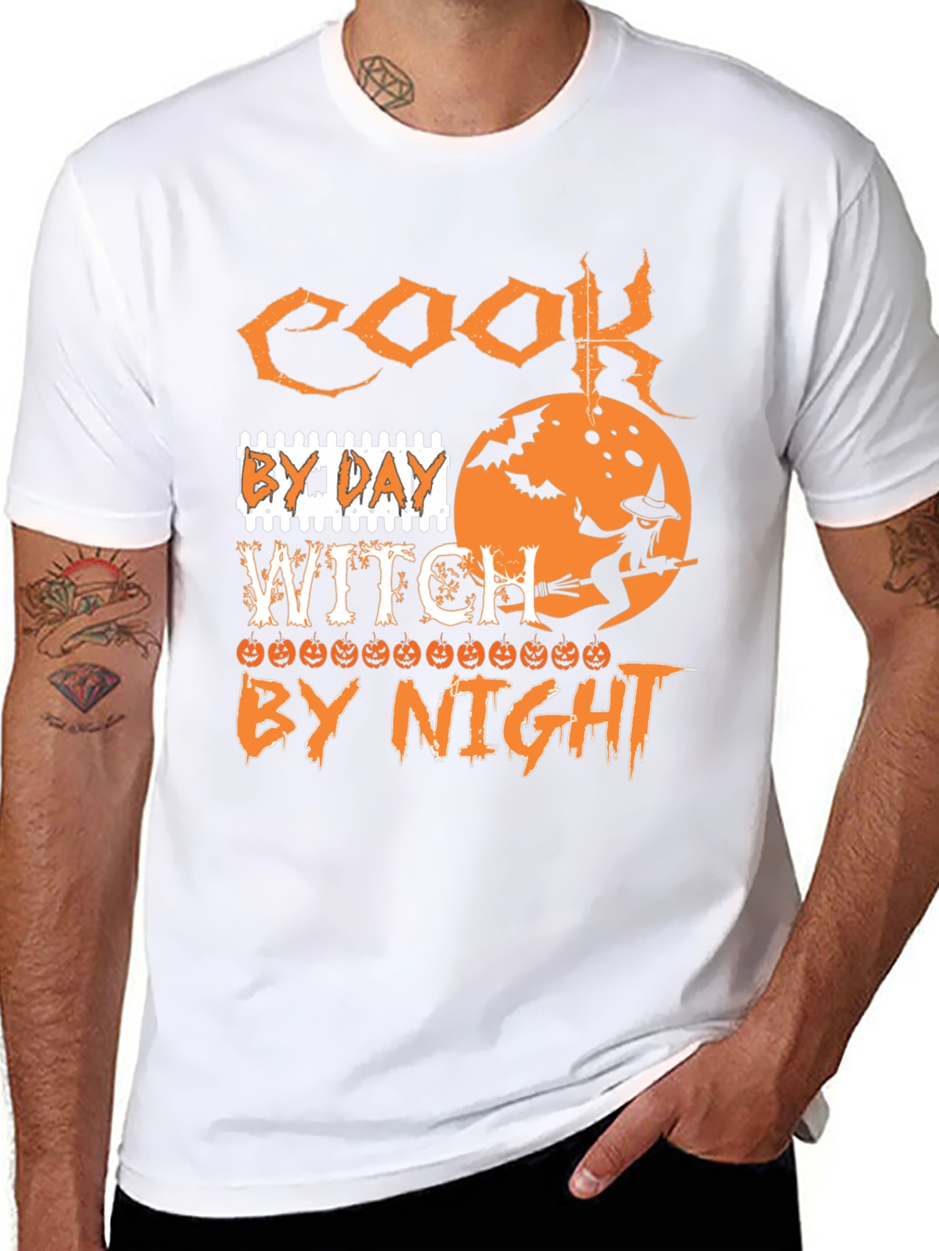 Cook By Day Witch By Night Halloween Graphic T-Shirt