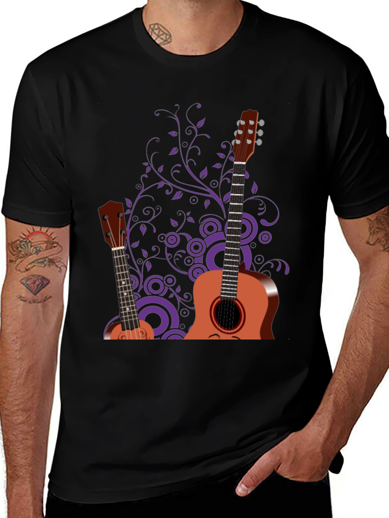 Stylish Guitar Graphic Black T-Shirt - Music Lover Tee