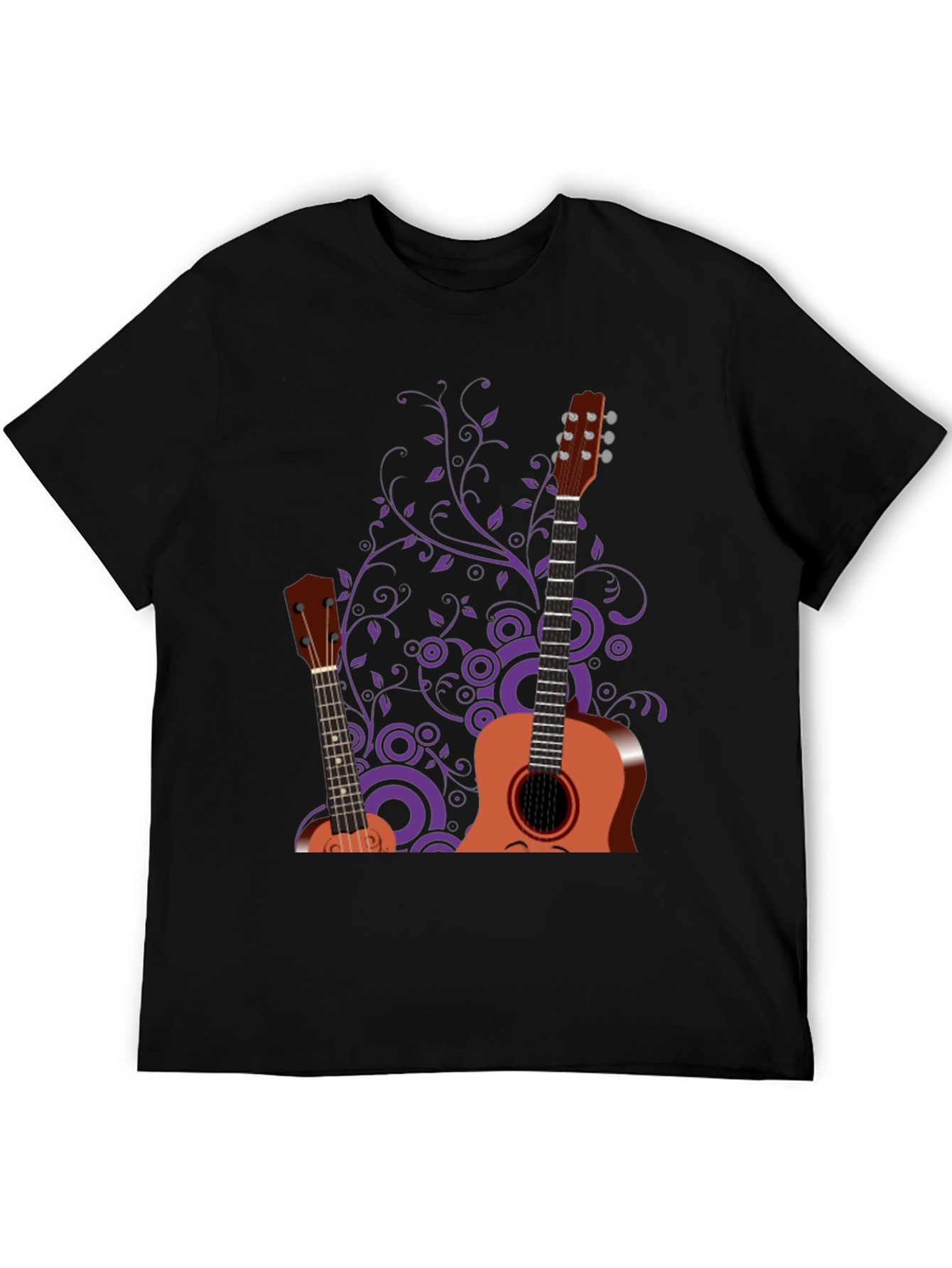 Stylish Guitar Graphic Black T-Shirt - Music Lover Tee
