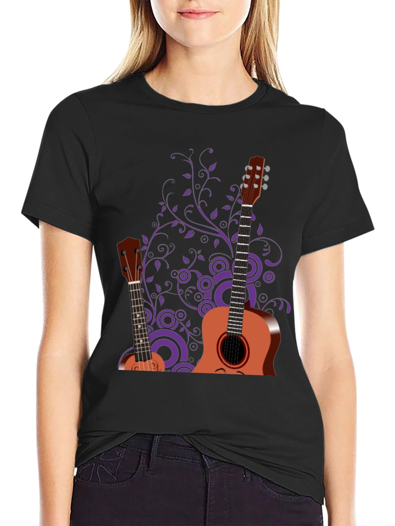 Stylish Guitar Graphic Black T-Shirt - Music Lover Tee