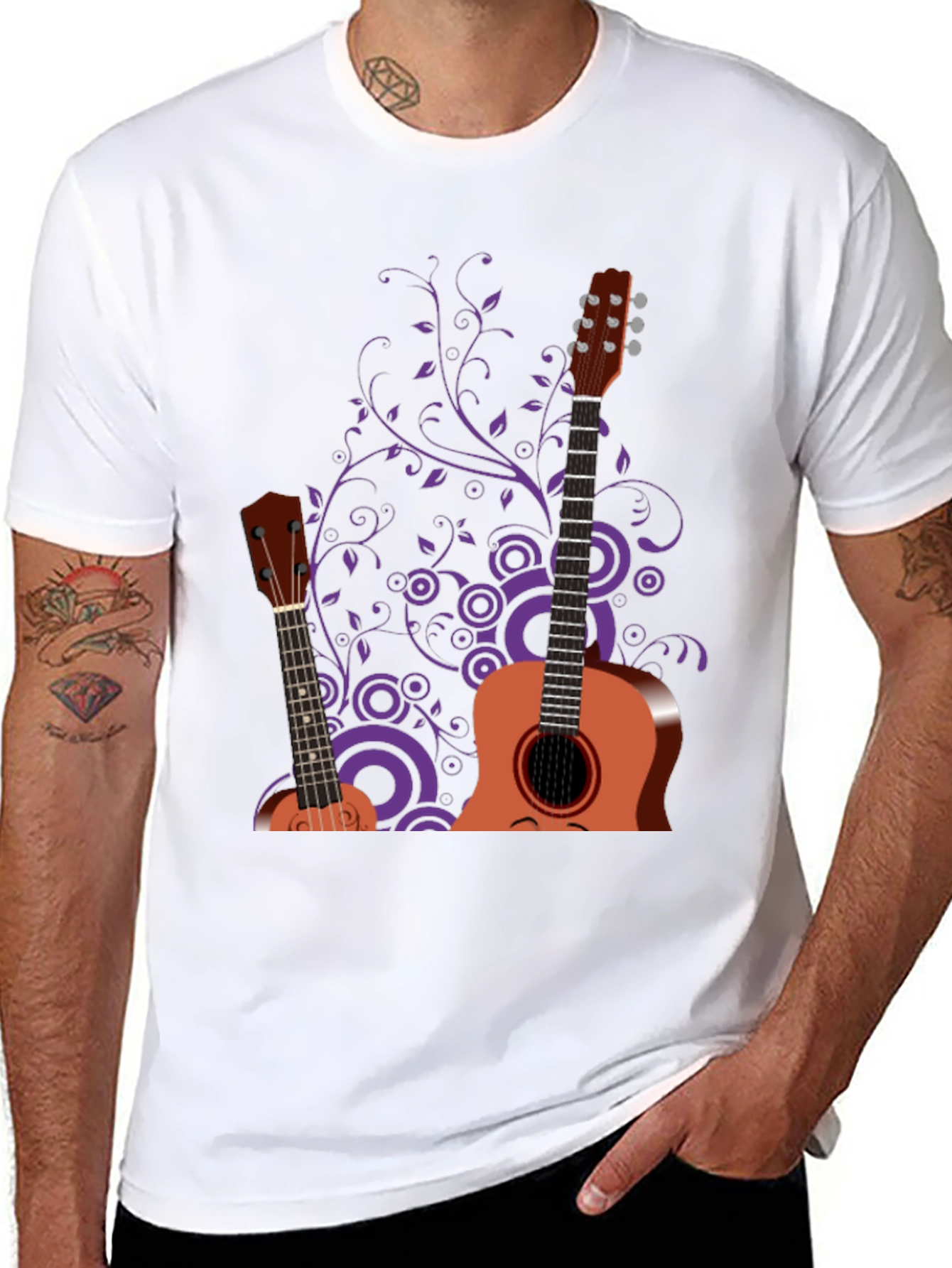 Stylish Guitar Graphic Black T-Shirt - Music Lover Tee