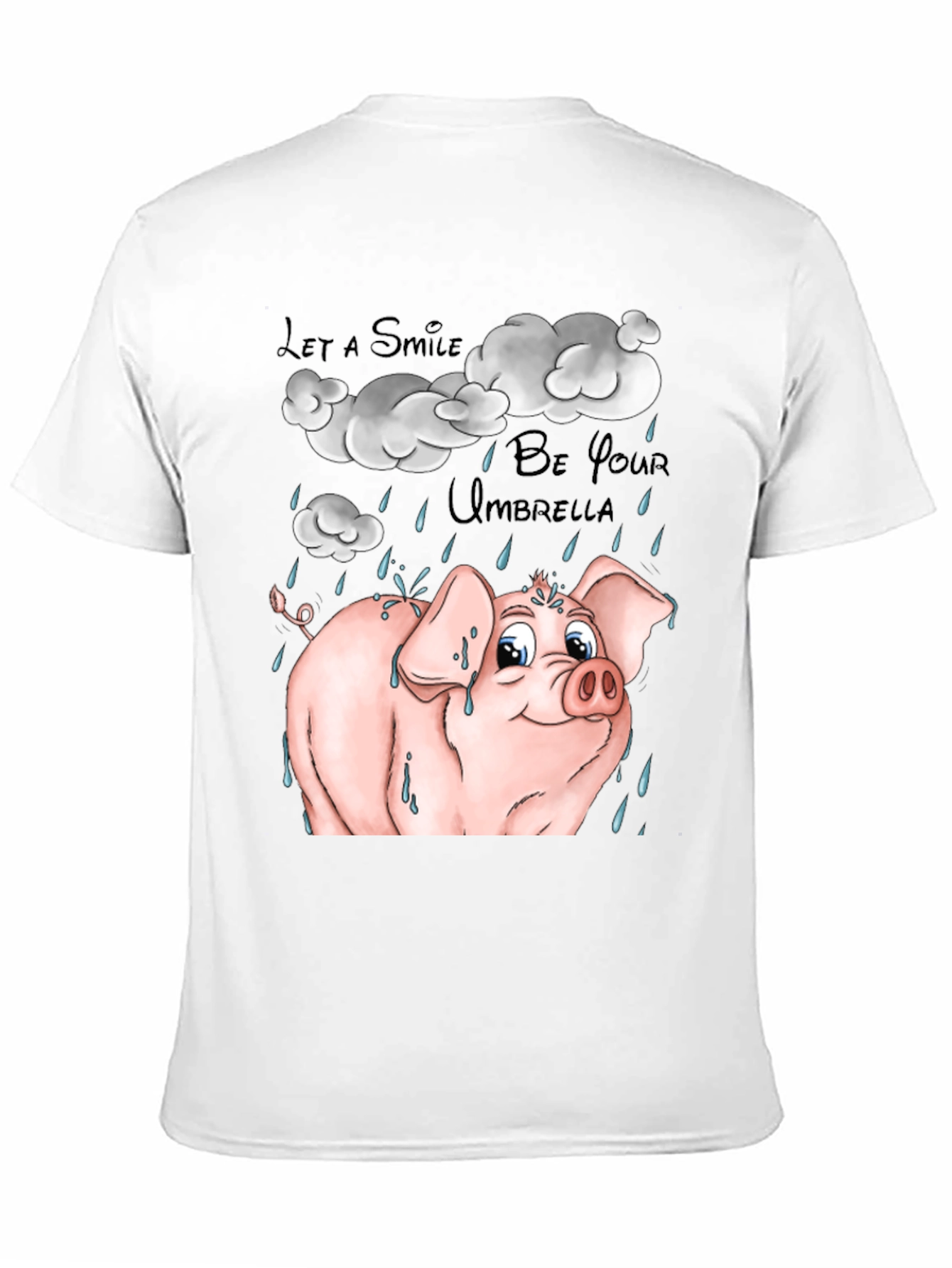 Smiling Pig in Rain Black Graphic T-Shirt