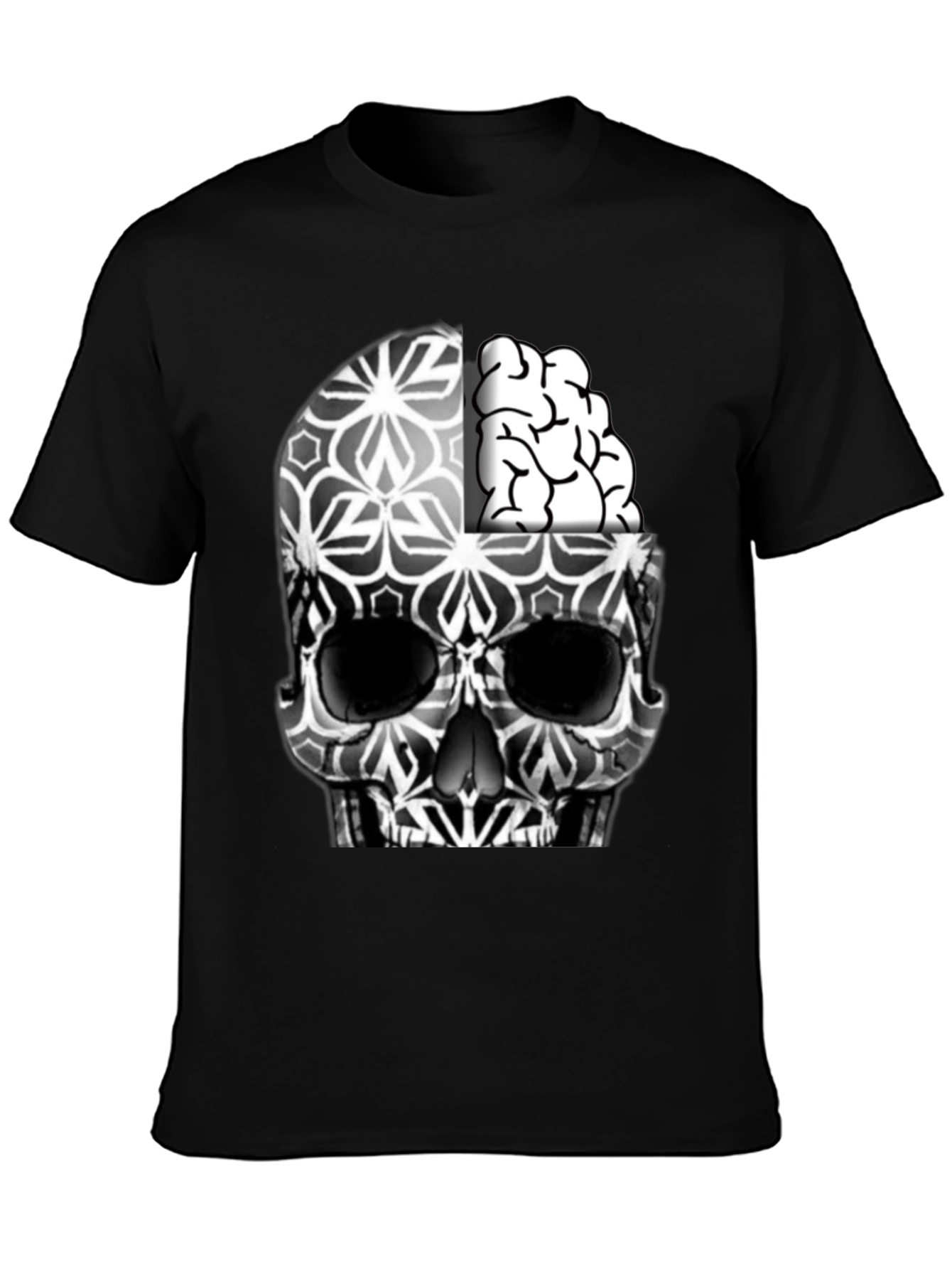 Skull & Brain Graphic T-Shirt - Black