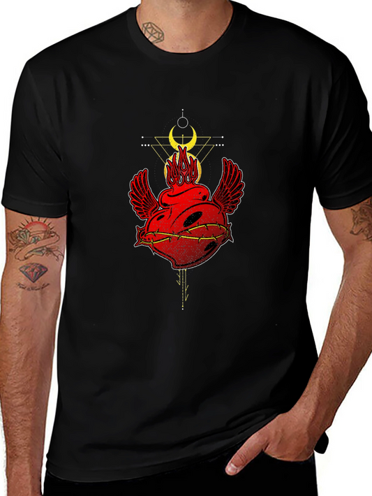 Heart with Wings Graphic Tee - Black Cotton Blend T-Shirt