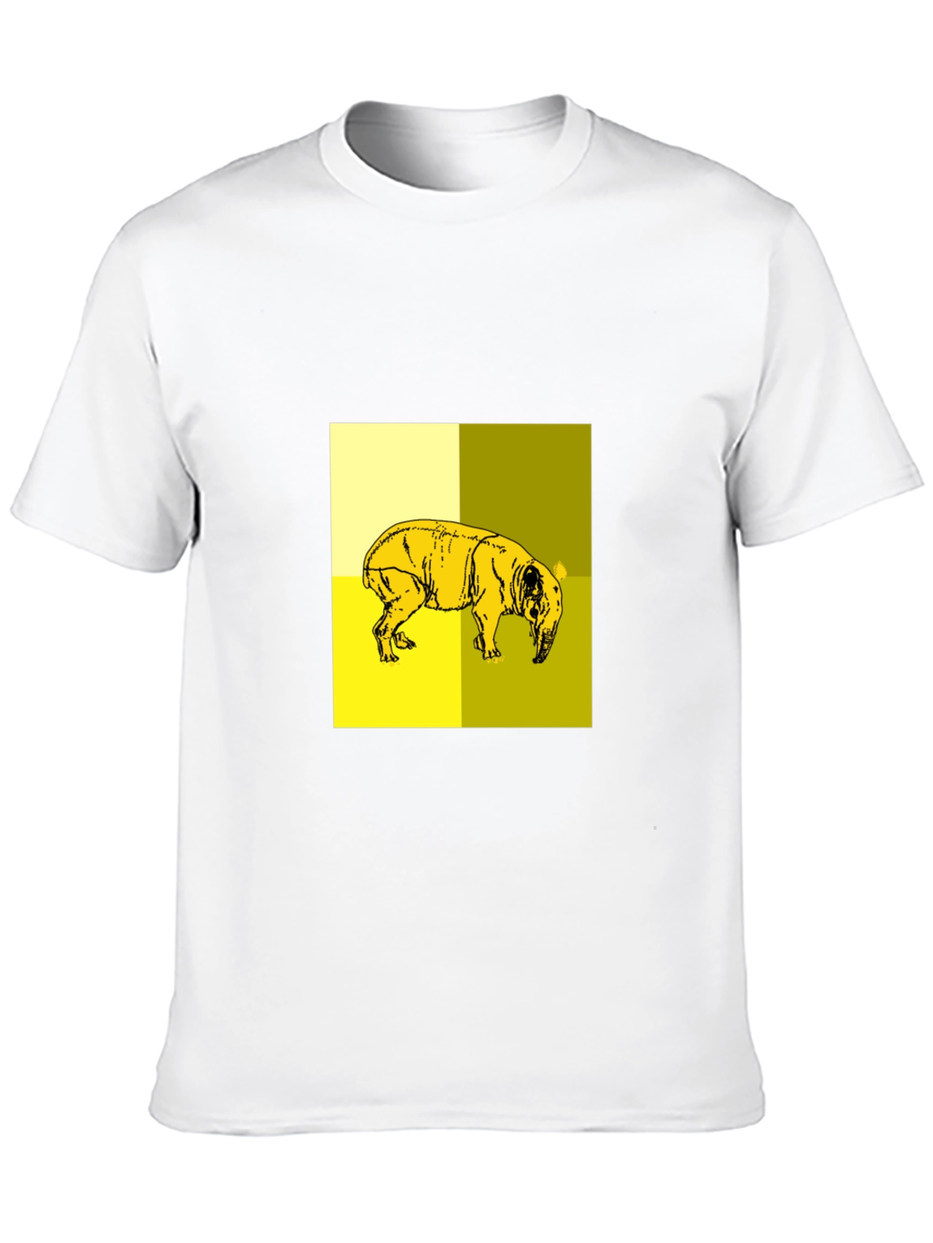 Abstract Yellow Pig Graphic Black T-Shirt