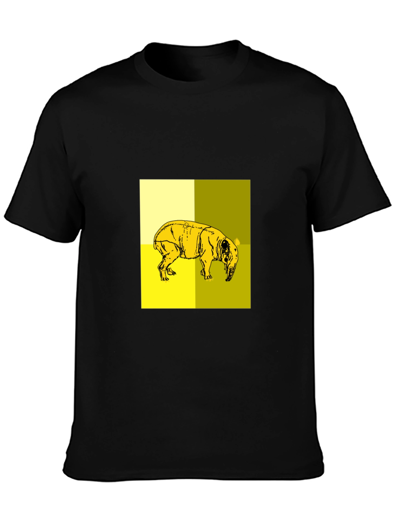 Abstract Yellow Pig Graphic Black T-Shirt