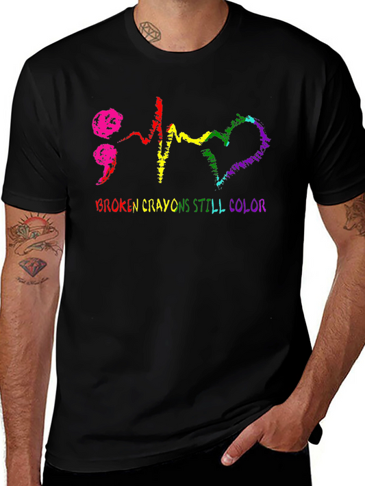 Broken Crayons Color T-Shirt - Rainbow Heartbeat Graphic Tee
