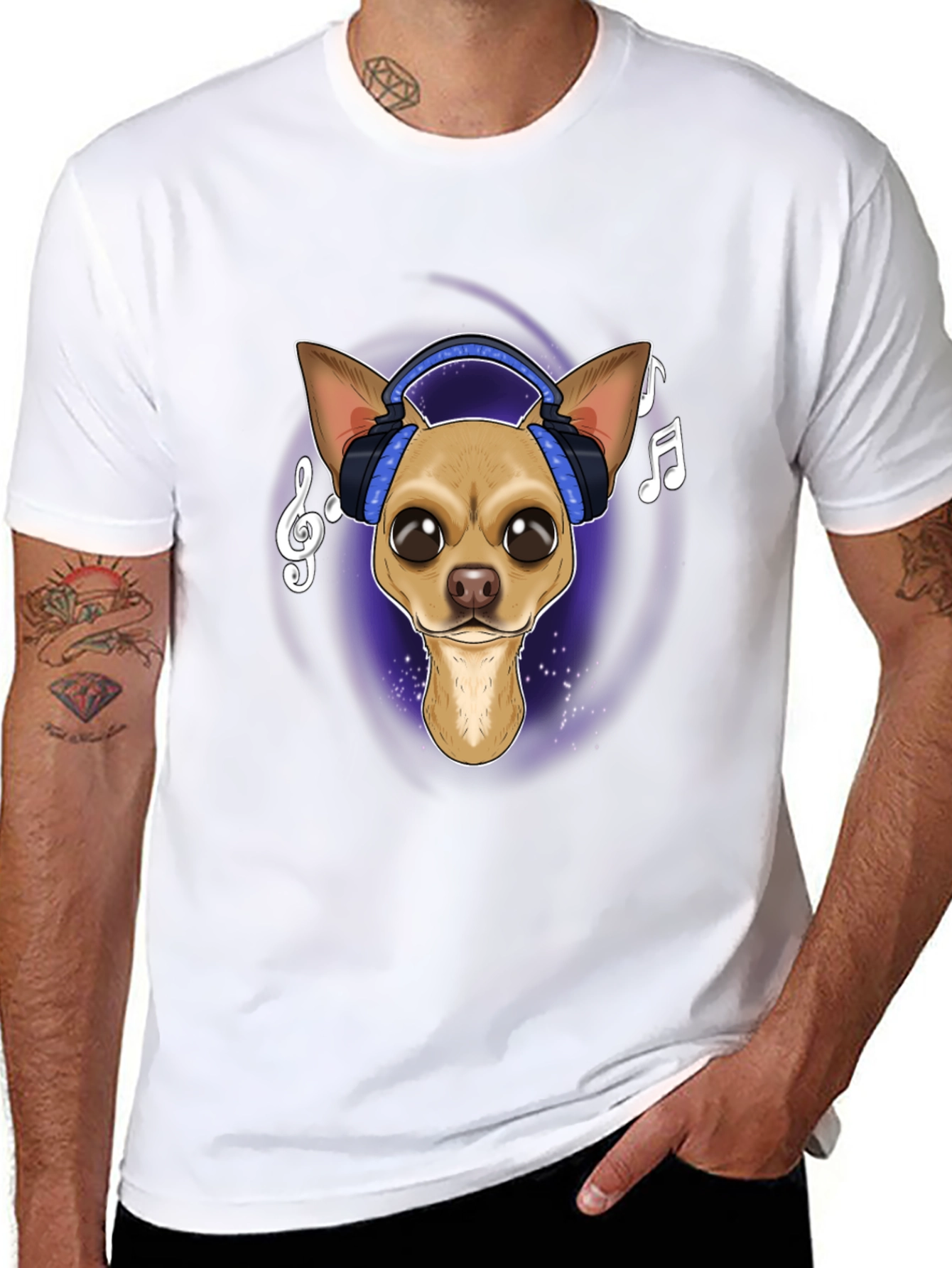 Dog with Headphones Graphic T-Shirt