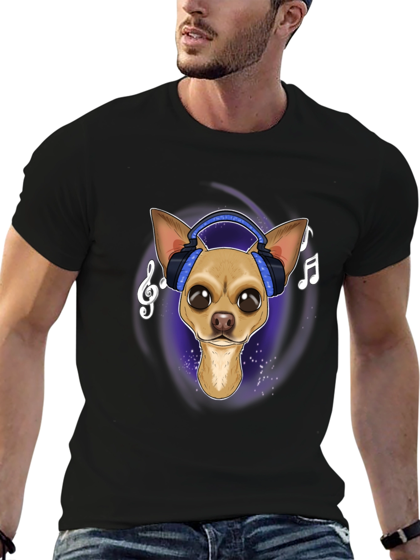 Dog with Headphones Graphic T-Shirt