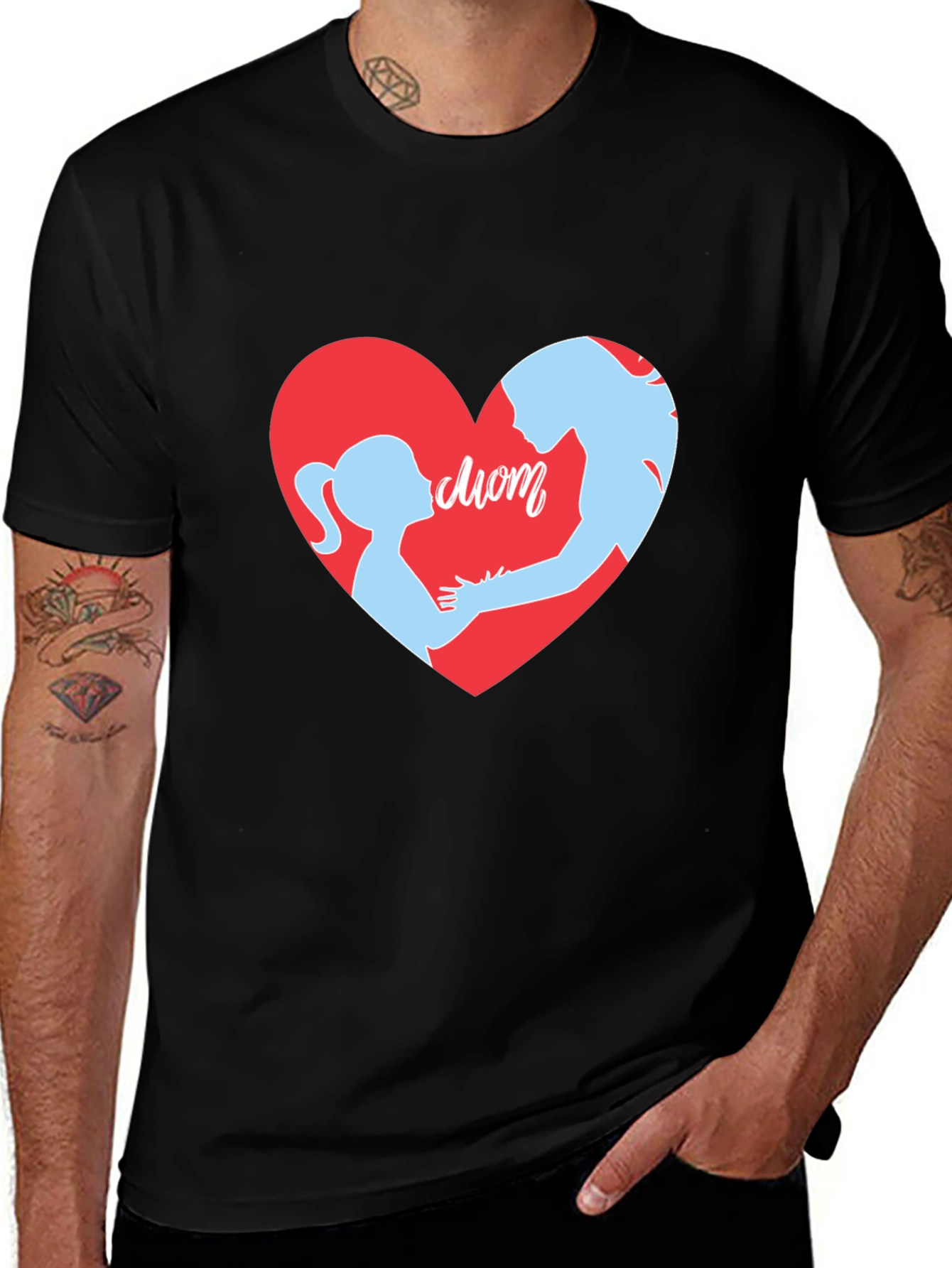 Mom & Daughter Heart T-Shirt - Black