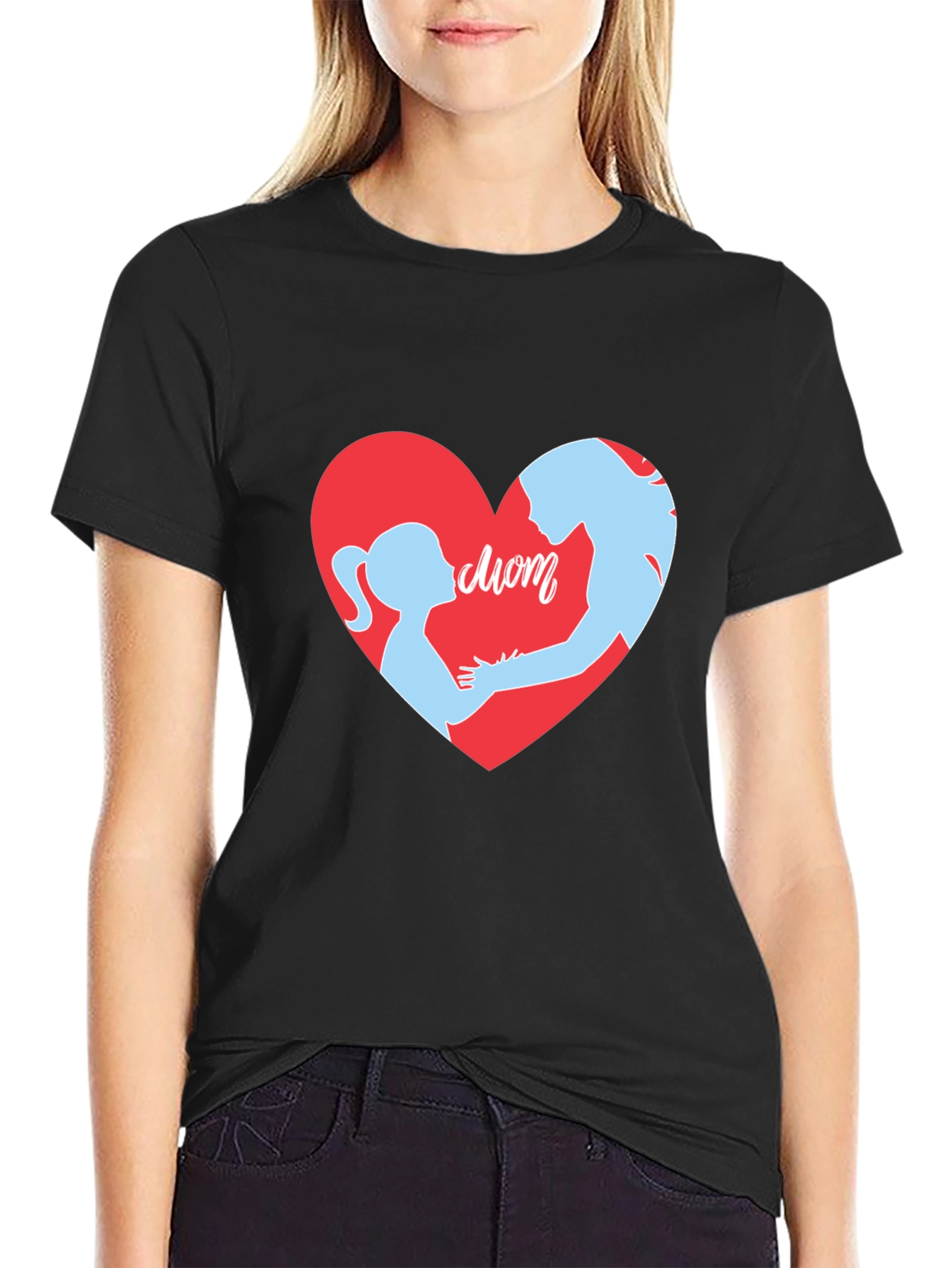 Mom & Daughter Heart T-Shirt - Black