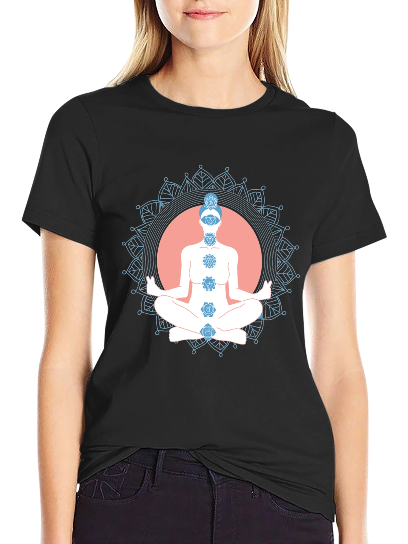 Chakra Meditation Graphic Black T-Shirt