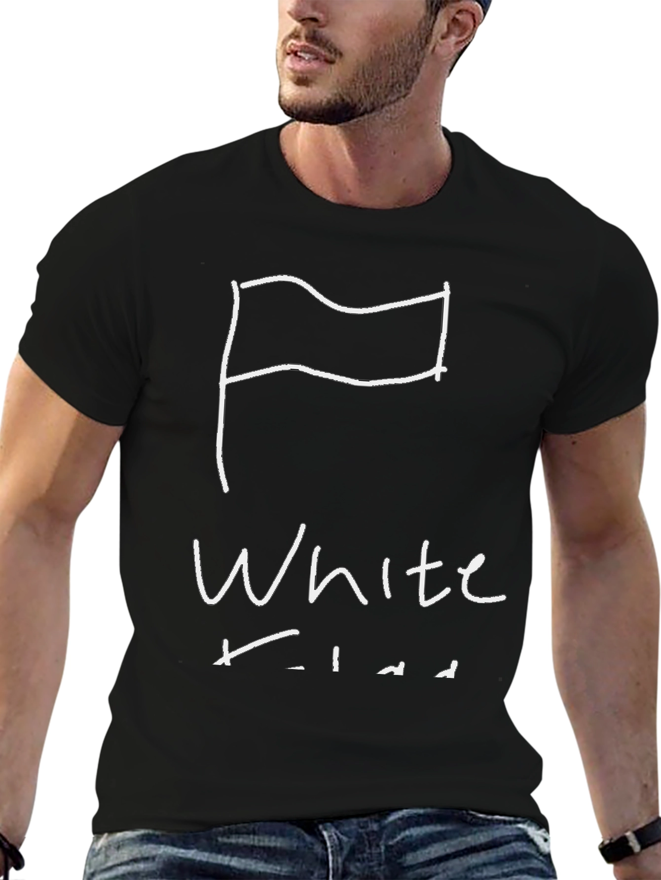 White Flag Graphic Tee - Black Cotton Shirt