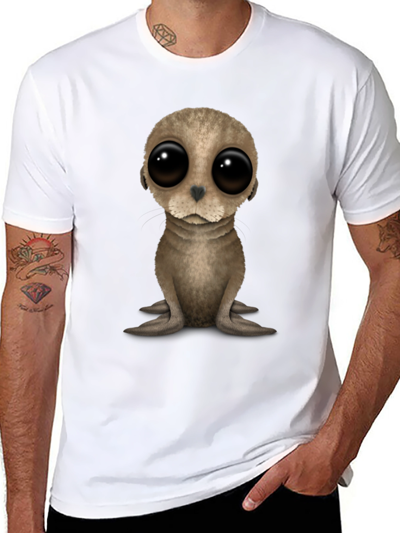 Cute Seal Pup Big Eyes Black T-Shirt