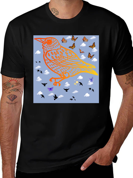 Bird & Butterfly Graphic Black Tee