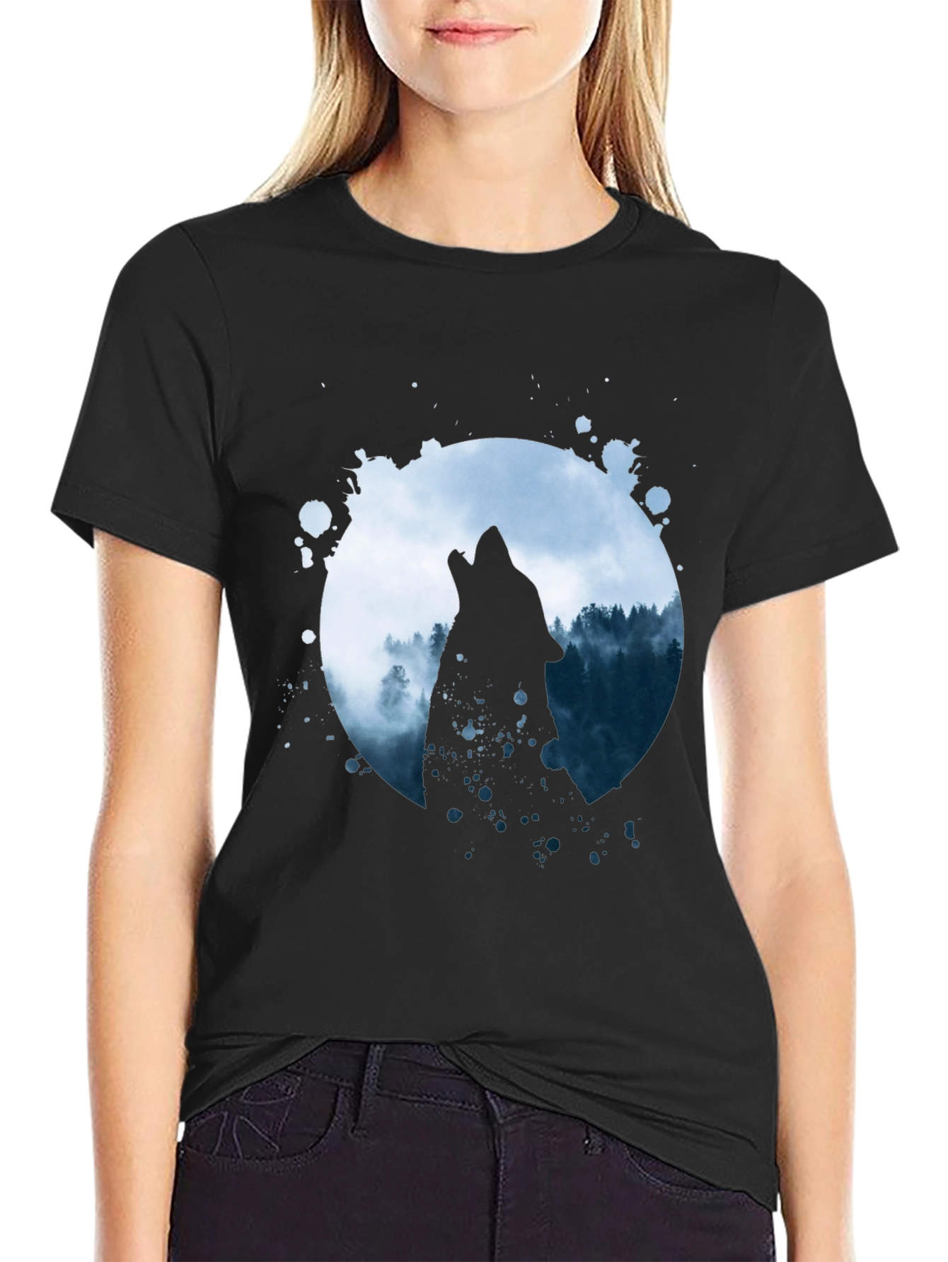 Wolf Howl Graphic Tee - Black Cotton Blend