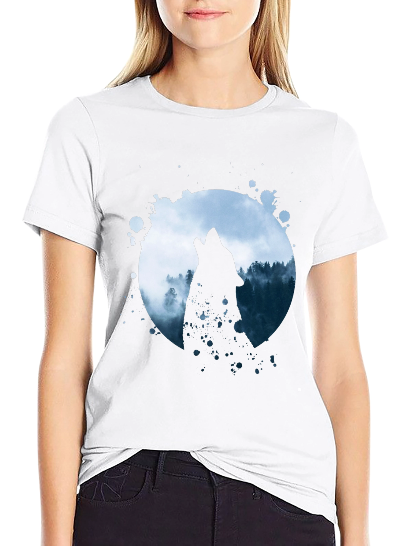 Wolf Howl Graphic Tee - Black Cotton Blend