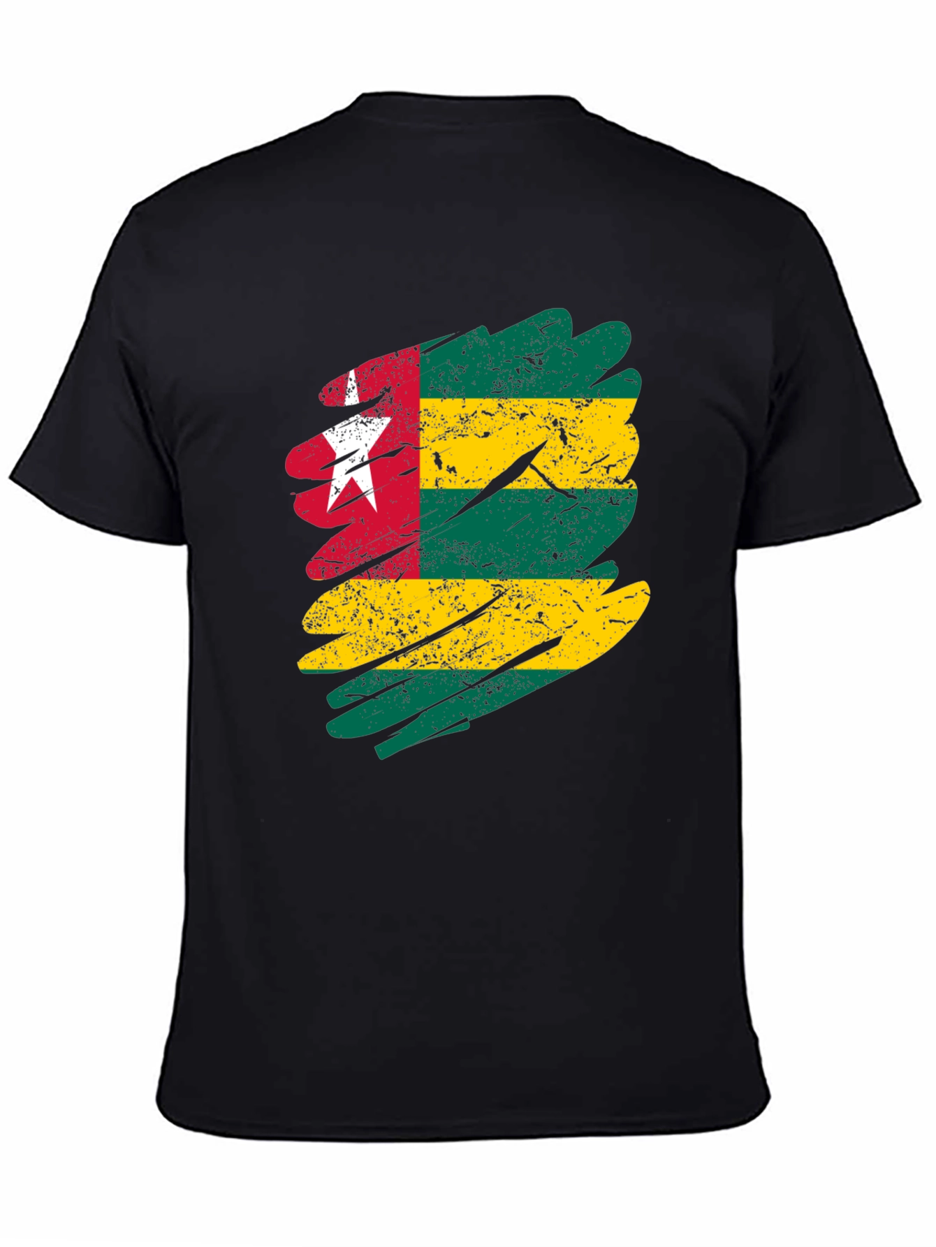 Togo Flag Distressed Mens Black T-Shirt