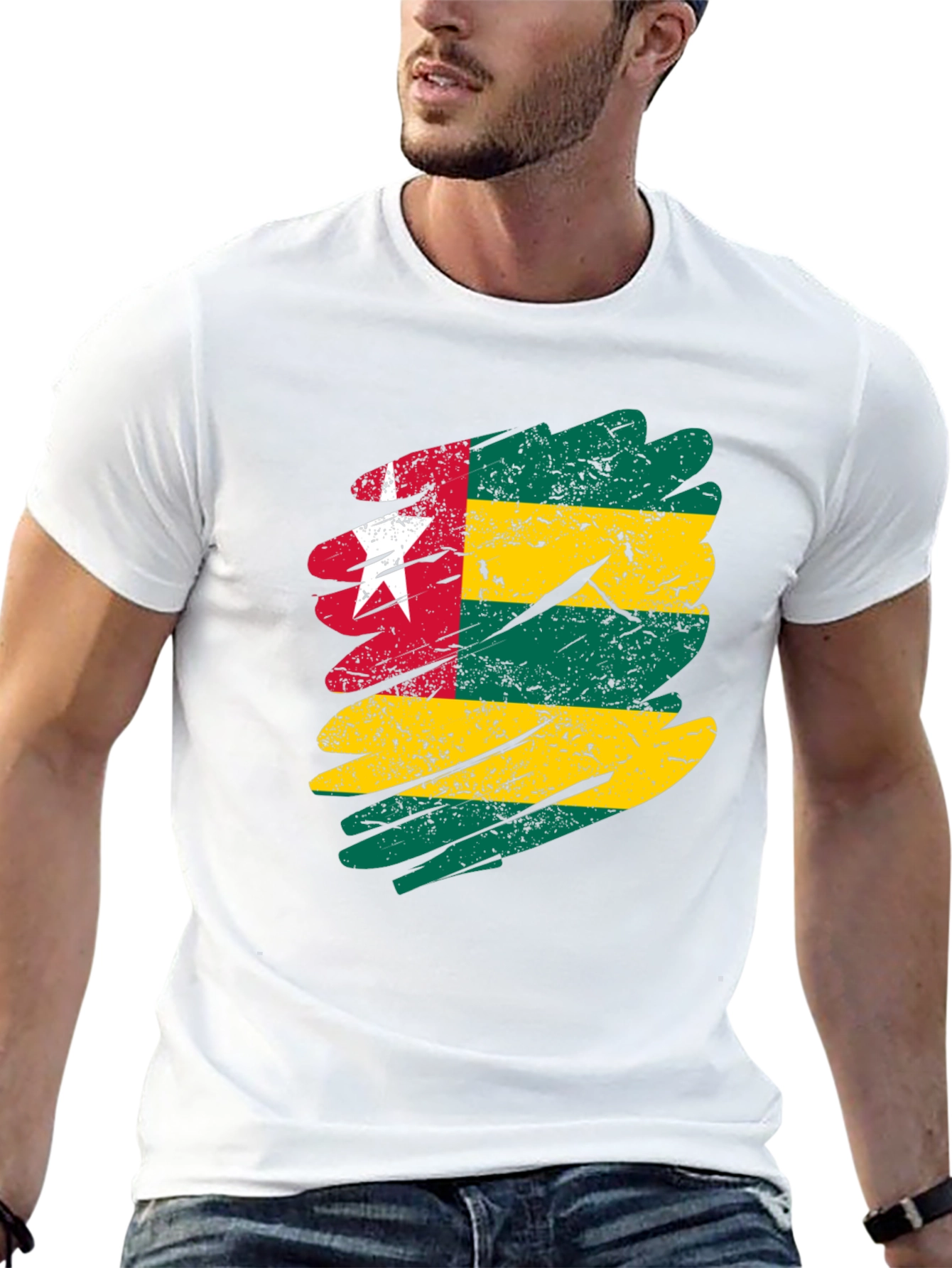 Togo Flag Distressed Mens Black T-Shirt