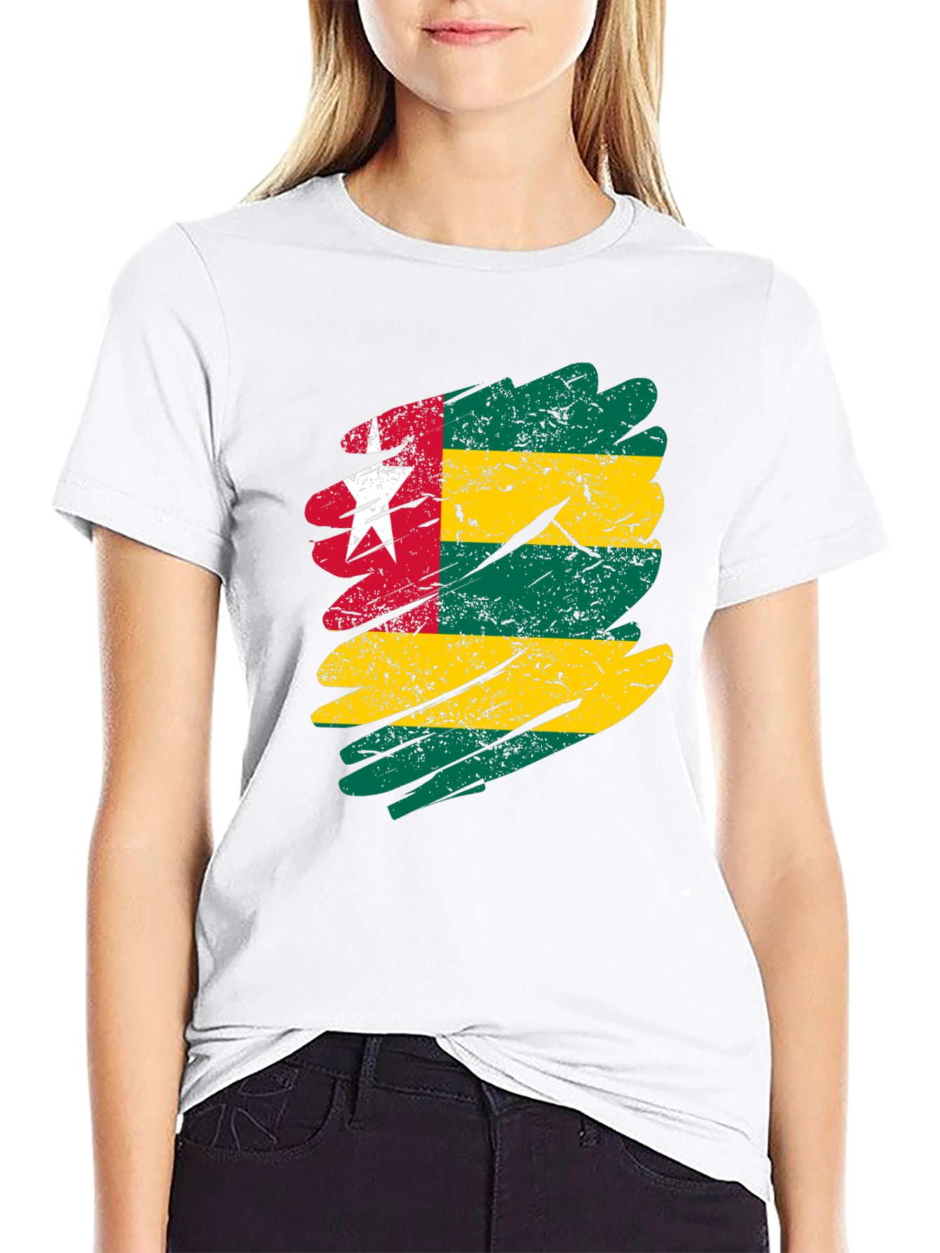 Togo Flag Distressed Mens Black T-Shirt