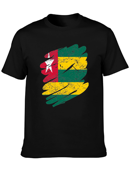 Togo Flag Distressed Mens Black T-Shirt