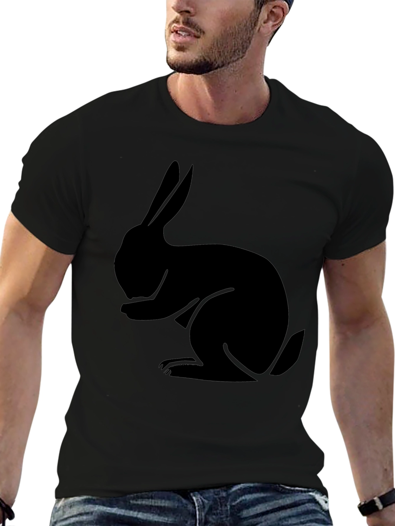 Black Rabbit Graphic Tee - Soft Cotton Casual Shirt