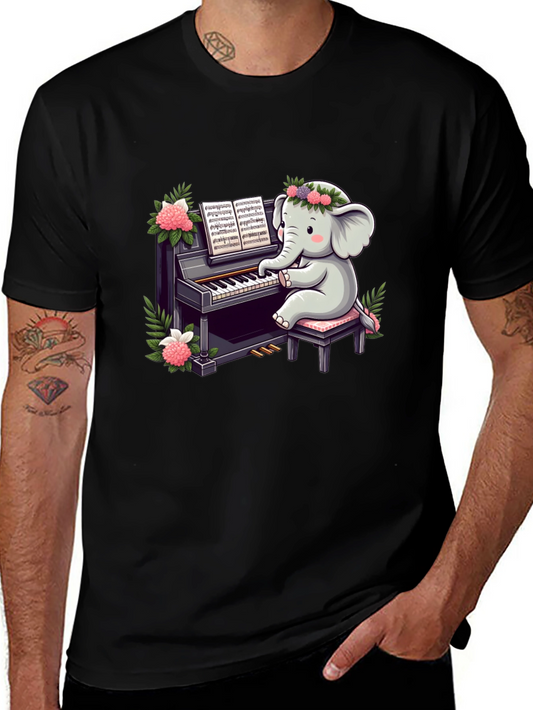 Cute Elephant Piano Player Graphic Tee