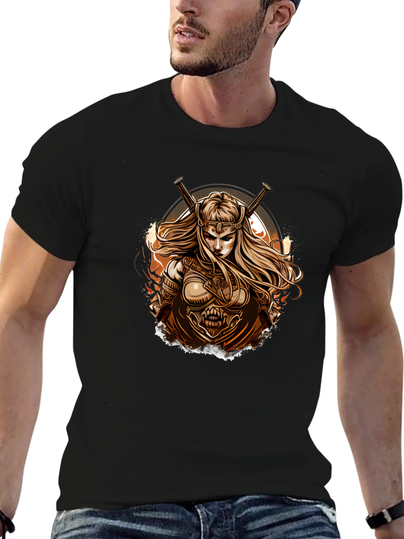 Valkyrie Warrior Graphic Tee - Black Cotton Blend