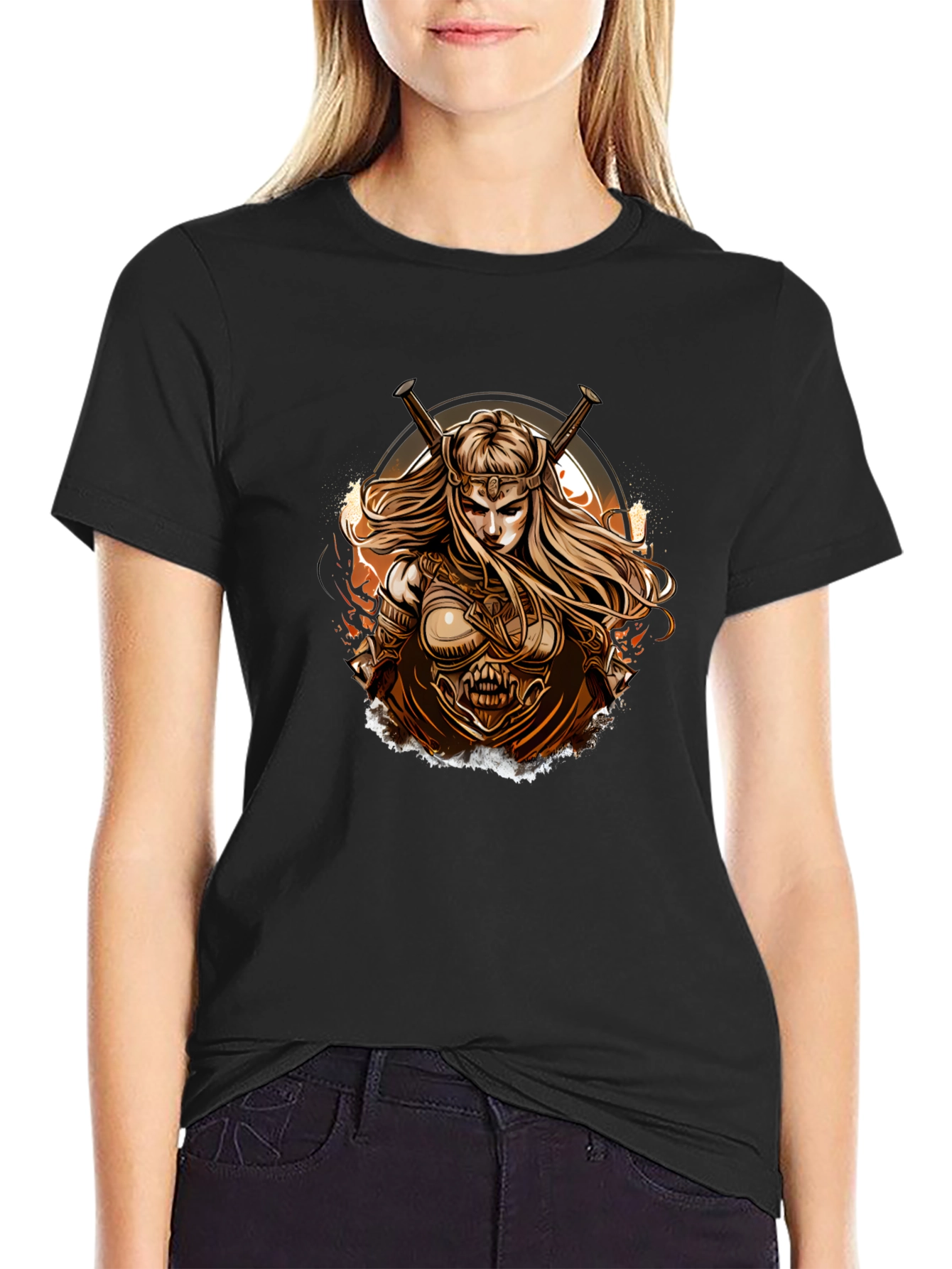Valkyrie Warrior Graphic Tee - Black Cotton Blend